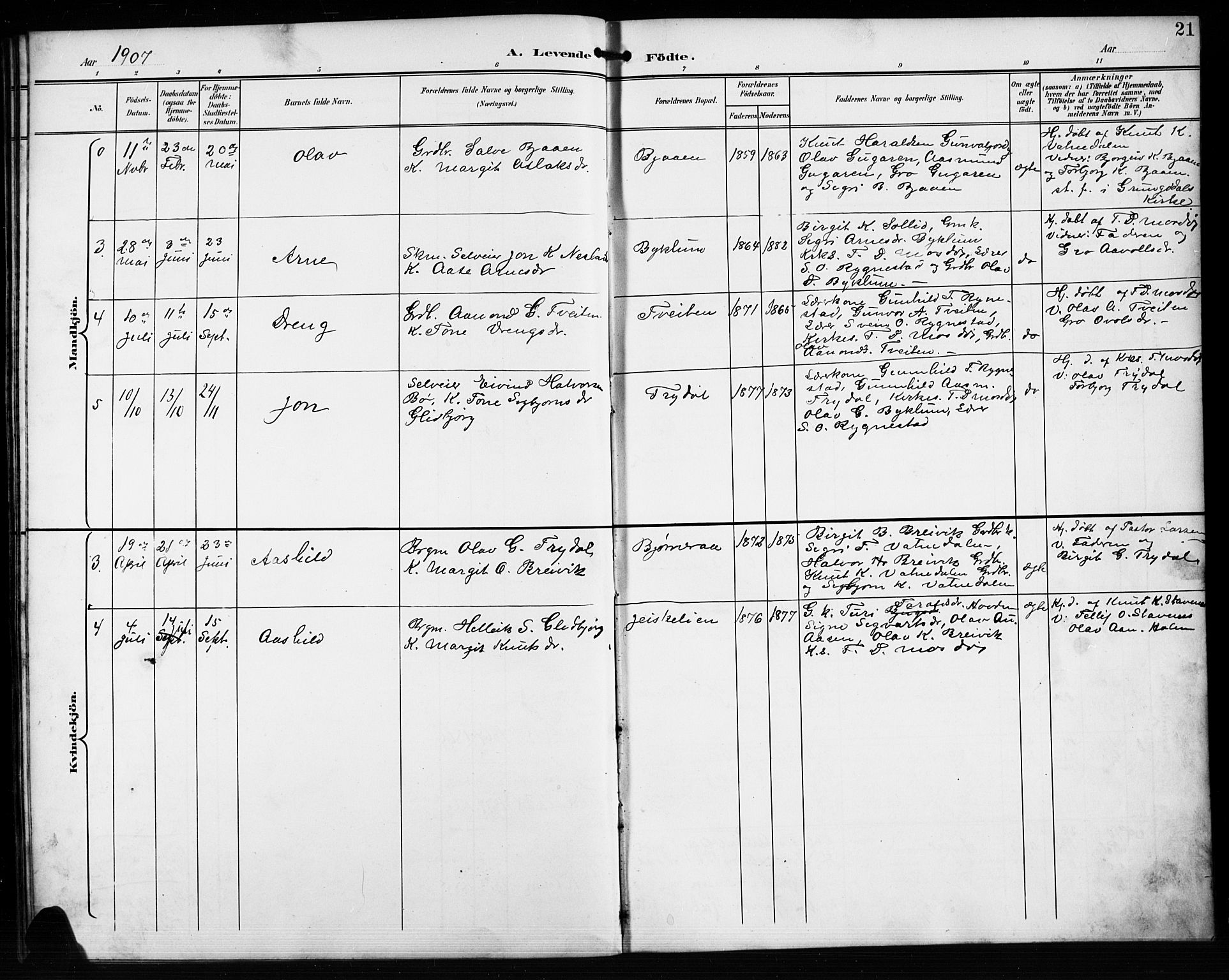 Valle sokneprestkontor, AV/SAK-1111-0044/F/Fb/Fba/L0003: Parish register (copy) no. B 3, 1895-1916, p. 21