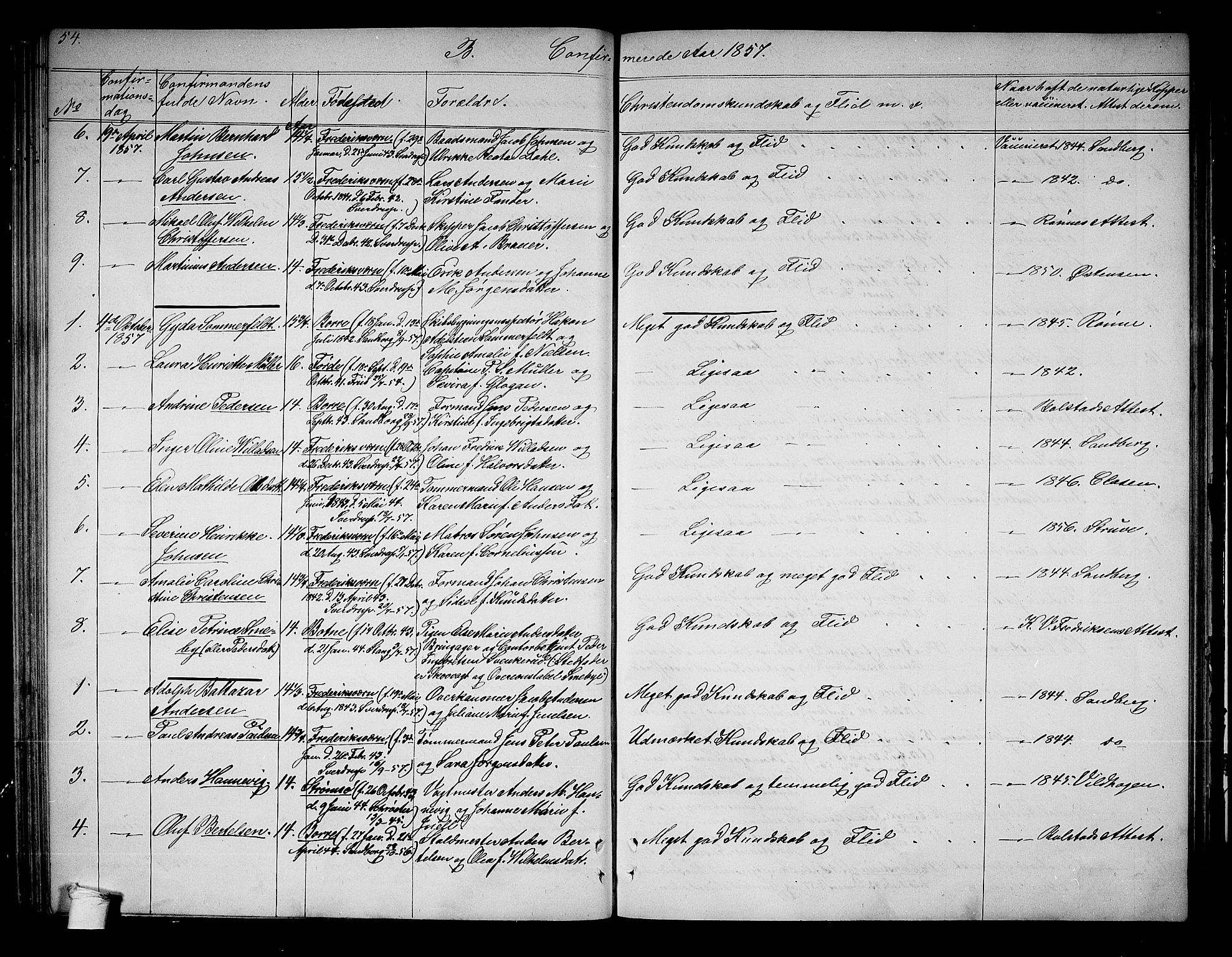 Horten kirkebøker, SAKO/A-348/G/Ga/L0001: Parish register (copy) no. 1, 1855-1863, p. 54