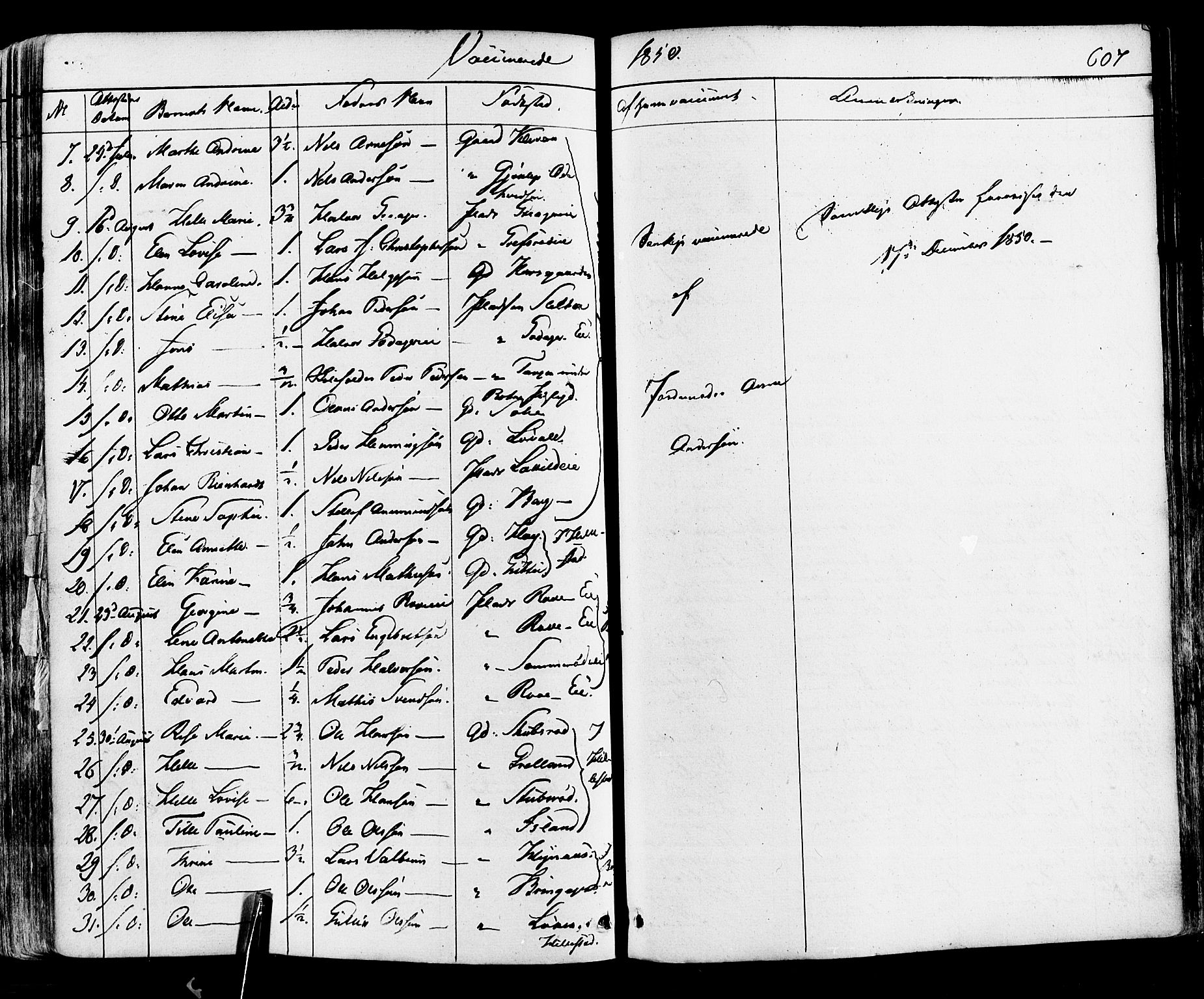 Botne kirkebøker, AV/SAKO-A-340/F/Fa/L0006: Parish register (official) no. I 6, 1836-1877, p. 607