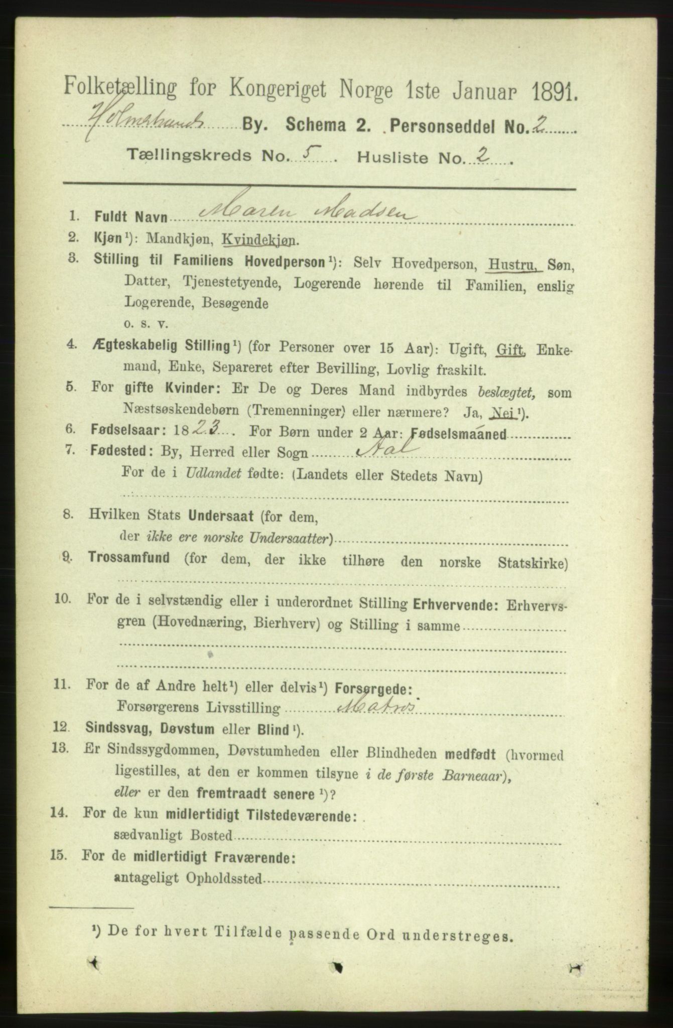 RA, 1891 census for 0702 Holmestrand, 1891, p. 2654