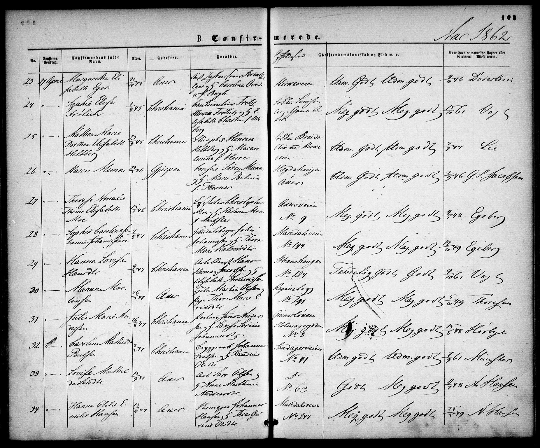 Gamle Aker prestekontor Kirkebøker, AV/SAO-A-10617a/F/L0001: Parish register (official) no. 1, 1861-1865, p. 103