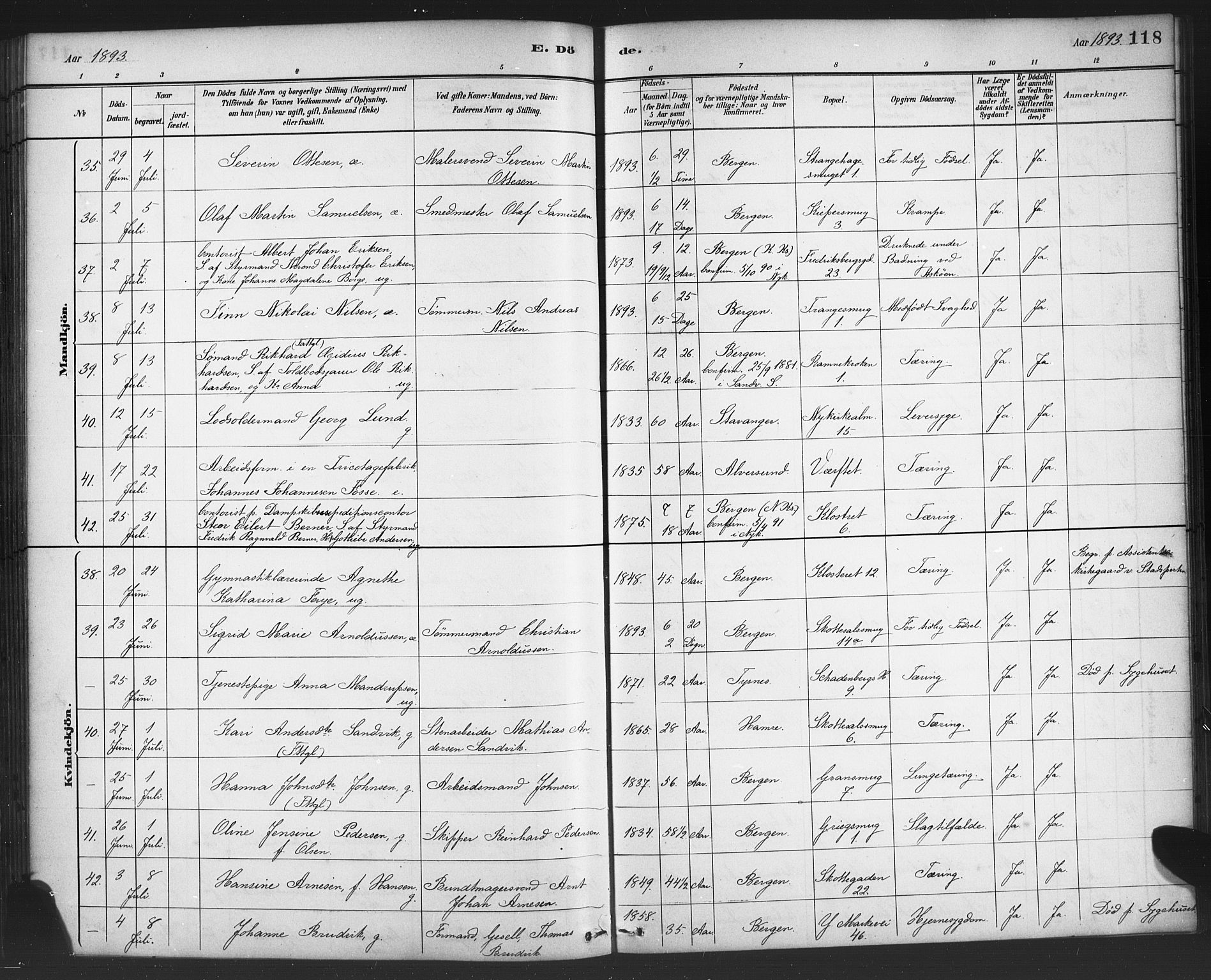 Nykirken Sokneprestembete, SAB/A-77101/H/Haa/L0044: Parish register (official) no. E 4, 1882-1898, p. 118
