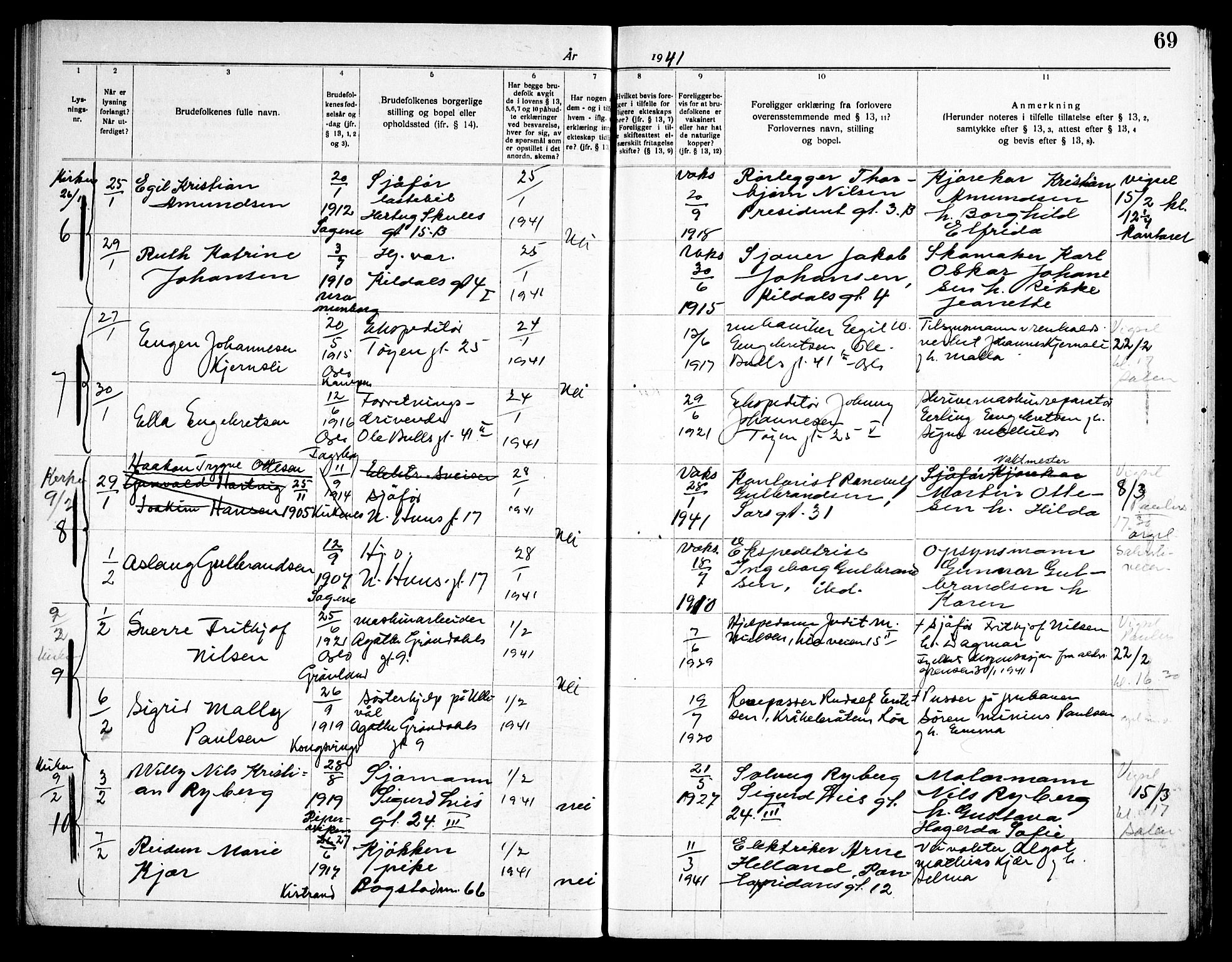 Torshov prestekontor Kirkebøker, SAO/A-10238a/H/Ha/L0002: Banns register no. 2, 1938-1945, p. 69