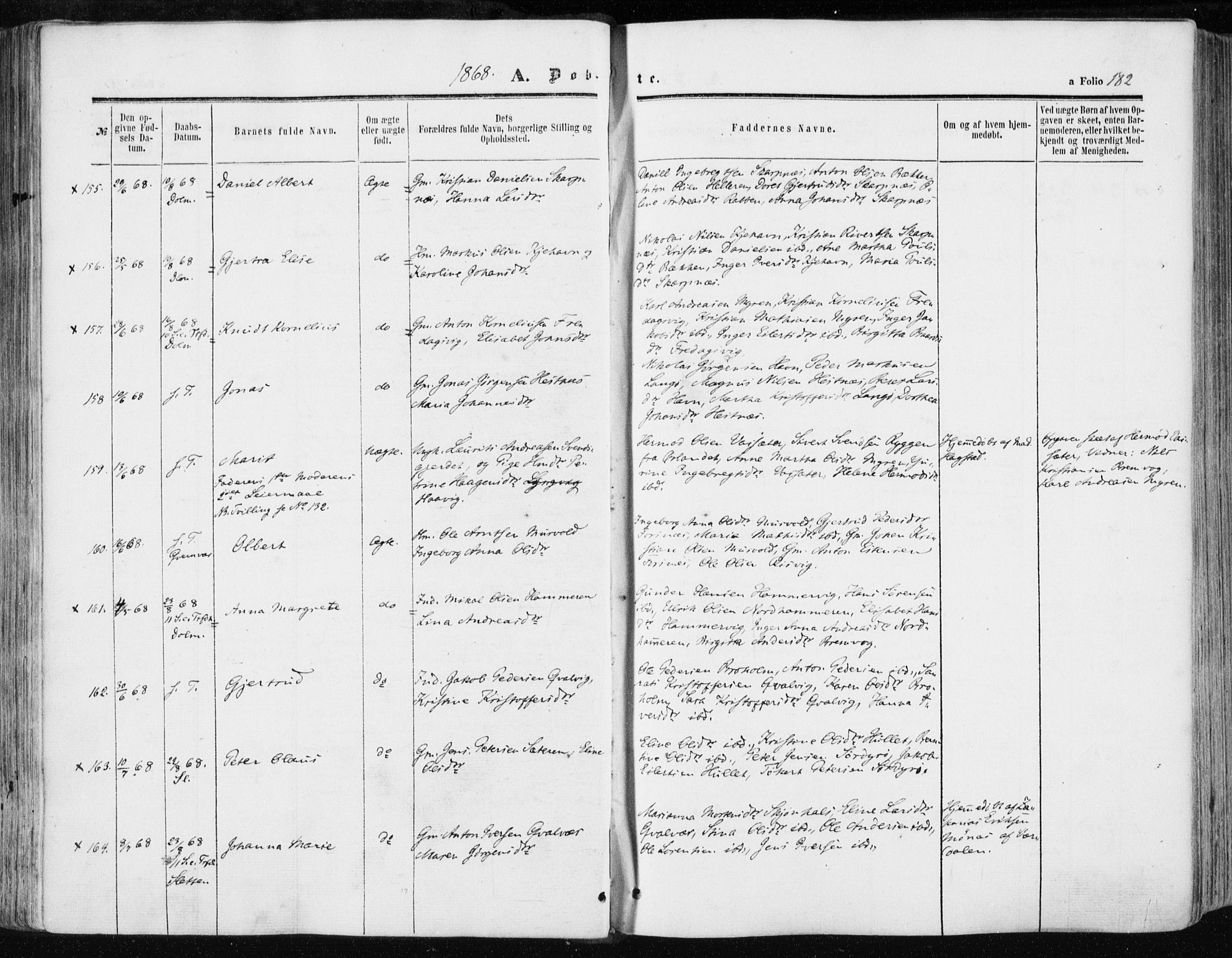 Ministerialprotokoller, klokkerbøker og fødselsregistre - Sør-Trøndelag, AV/SAT-A-1456/634/L0531: Parish register (official) no. 634A07, 1861-1870, p. 182