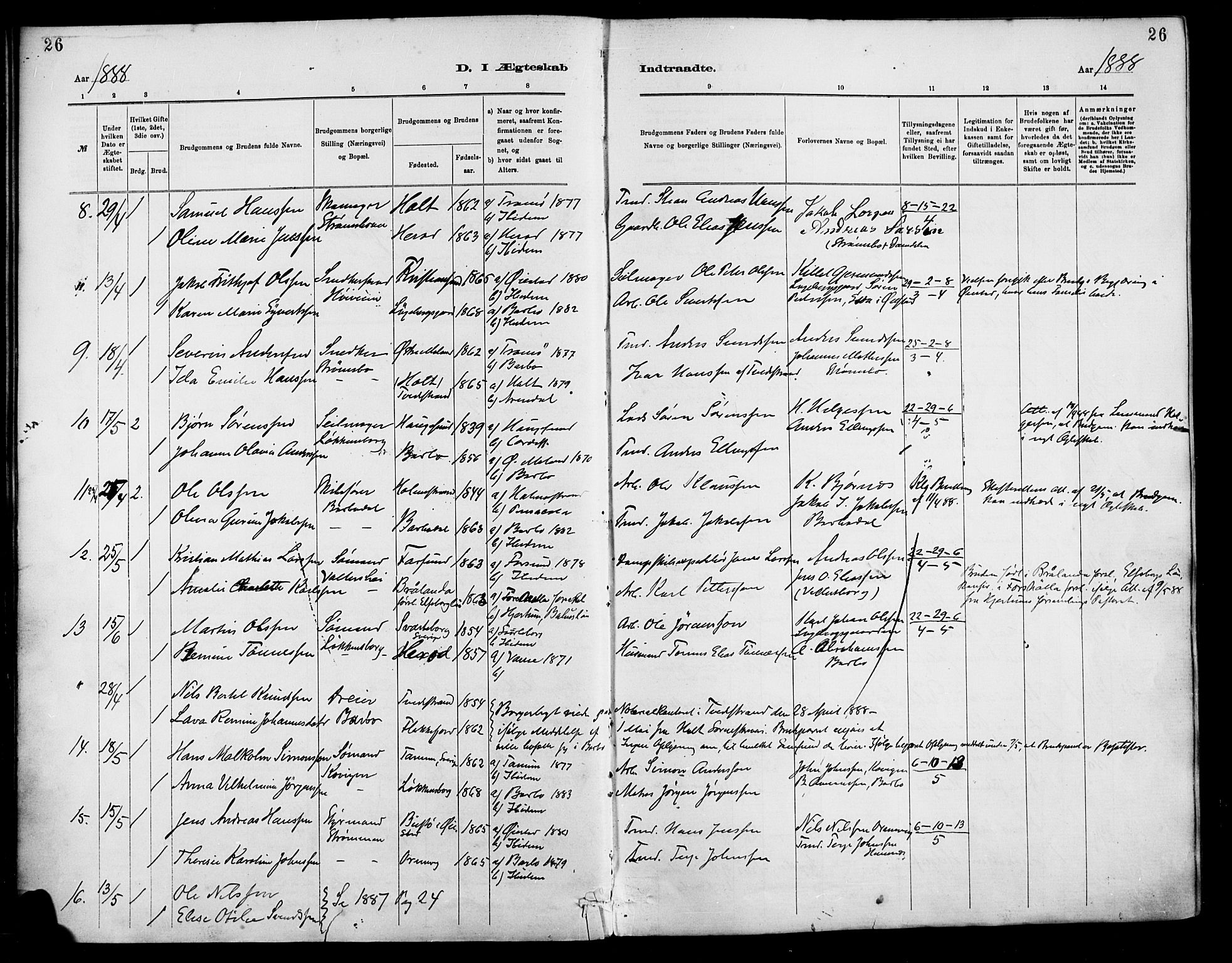 Barbu sokneprestkontor, AV/SAK-1111-0003/F/Fa/L0003: Parish register (official) no. A 3, 1883-1898, p. 26