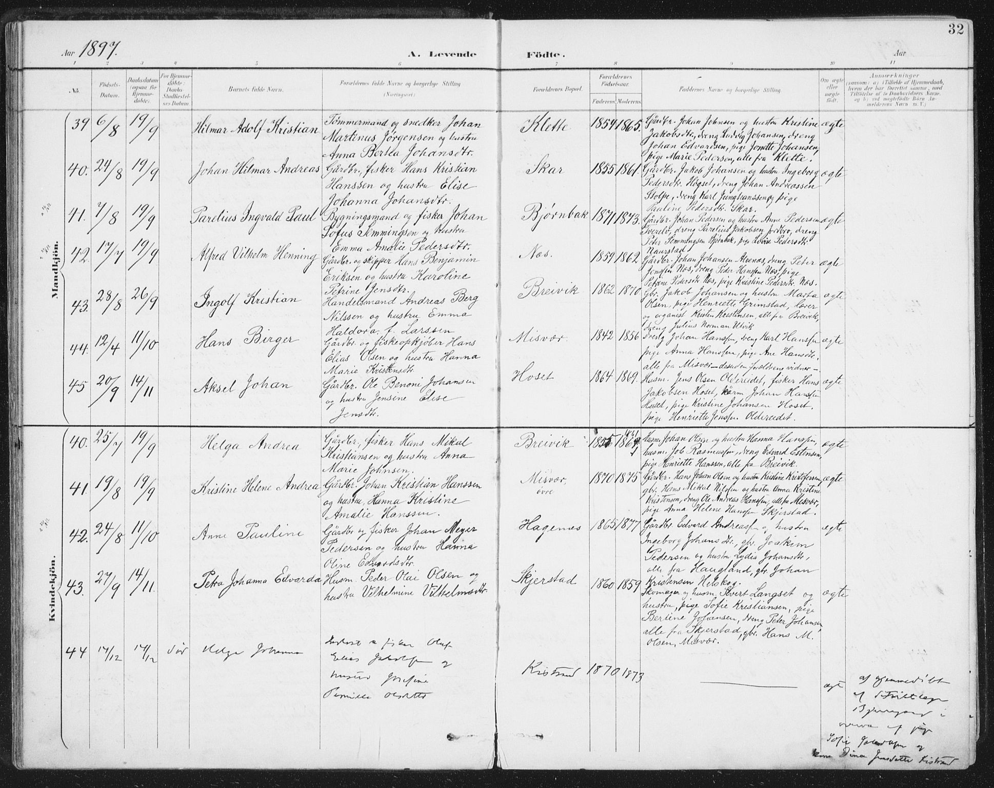 Ministerialprotokoller, klokkerbøker og fødselsregistre - Nordland, AV/SAT-A-1459/852/L0741: Parish register (official) no. 852A11, 1894-1917, p. 32