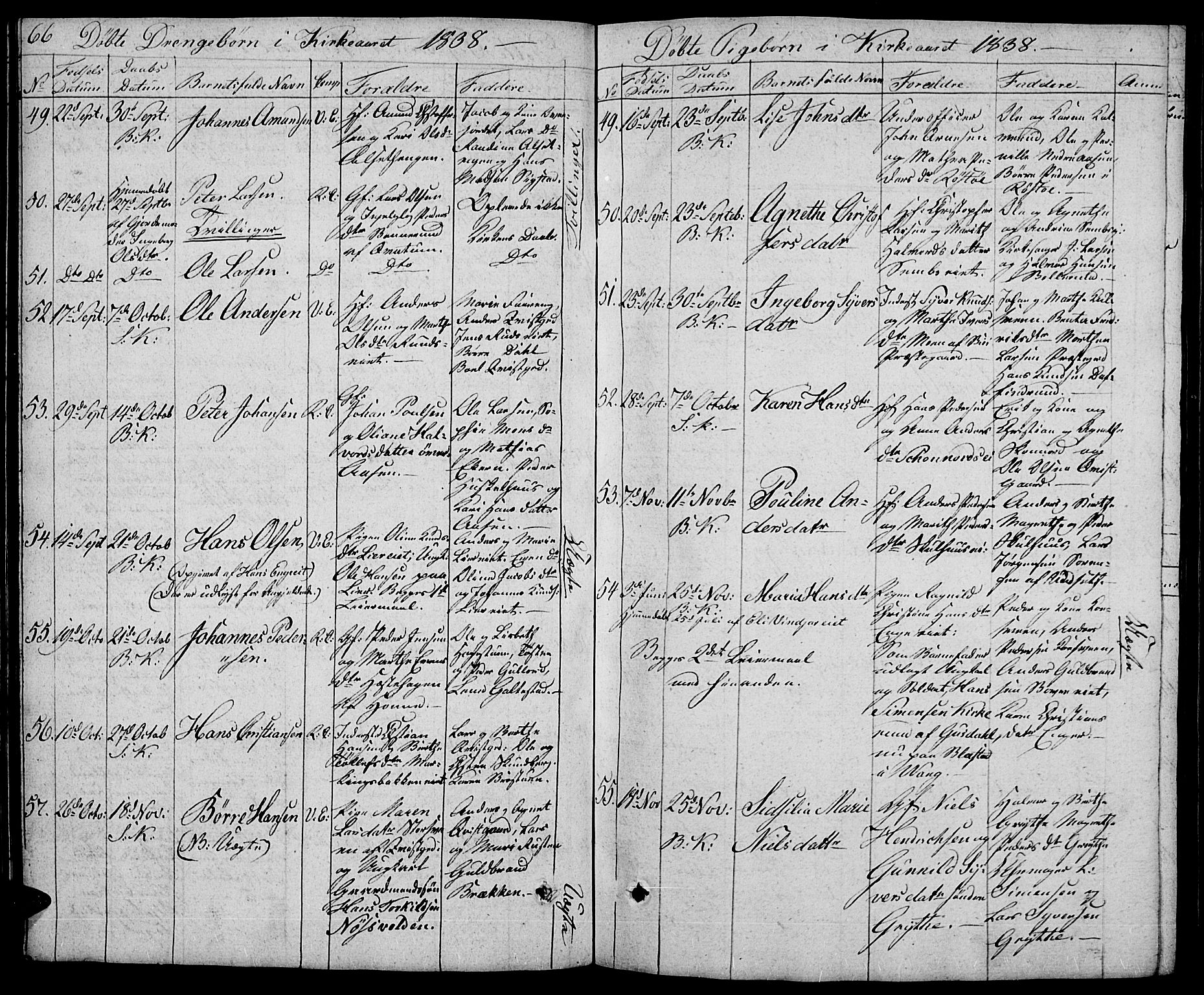 Biri prestekontor, SAH/PREST-096/H/Ha/Hab/L0002: Parish register (copy) no. 2, 1828-1842, p. 66