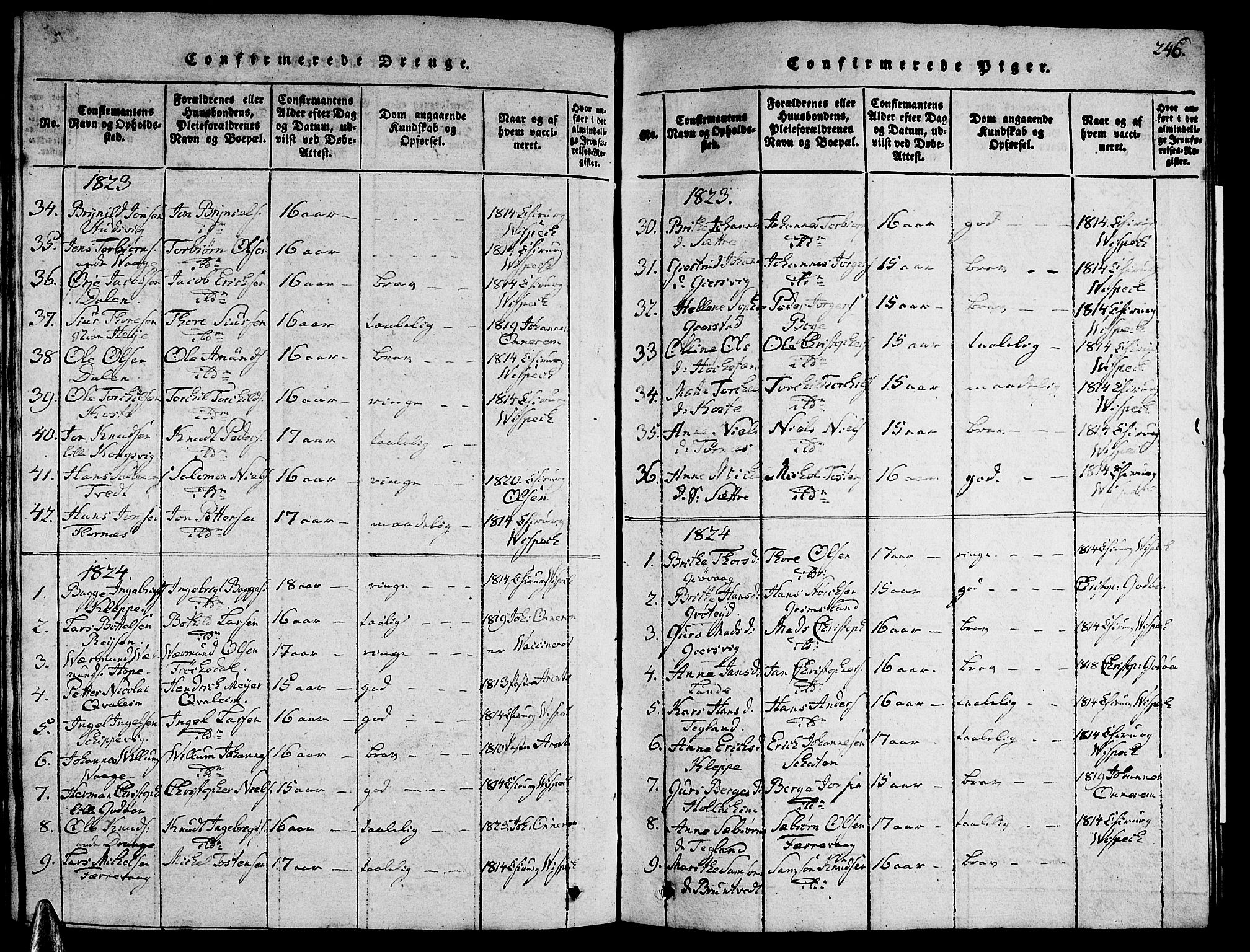 Tysnes sokneprestembete, SAB/A-78601/H/Hab: Parish register (copy) no. A 1, 1816-1828, p. 246