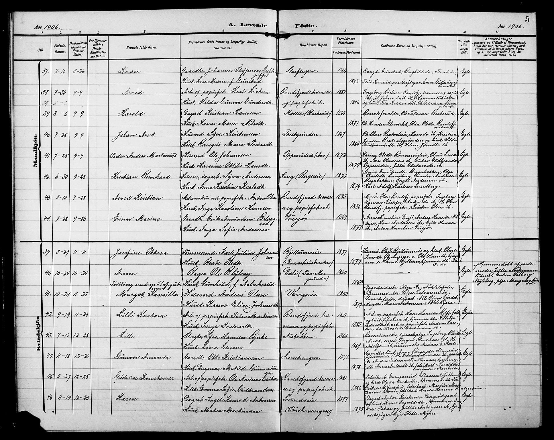 Jevnaker prestekontor, SAH/PREST-116/H/Ha/Hab/L0004: Parish register (copy) no. 4, 1907-1918, p. 5
