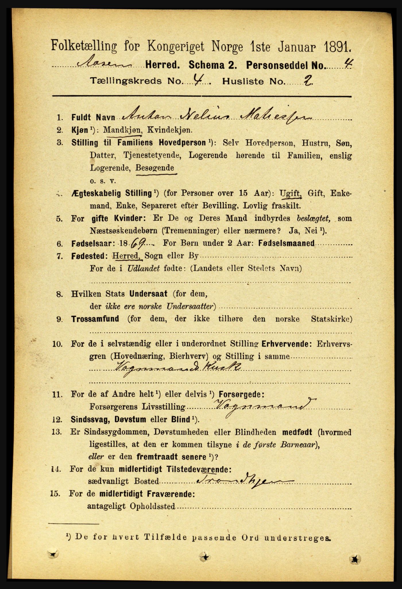 RA, 1891 census for 1716 Åsen, 1891, p. 1426