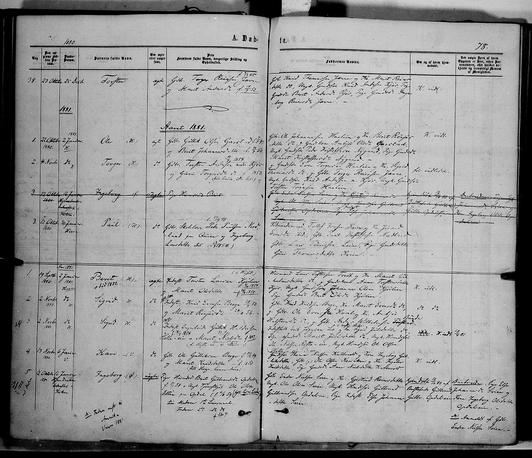 Vang prestekontor, Valdres, SAH/PREST-140/H/Ha/L0007: Parish register (official) no. 7, 1865-1881, p. 78