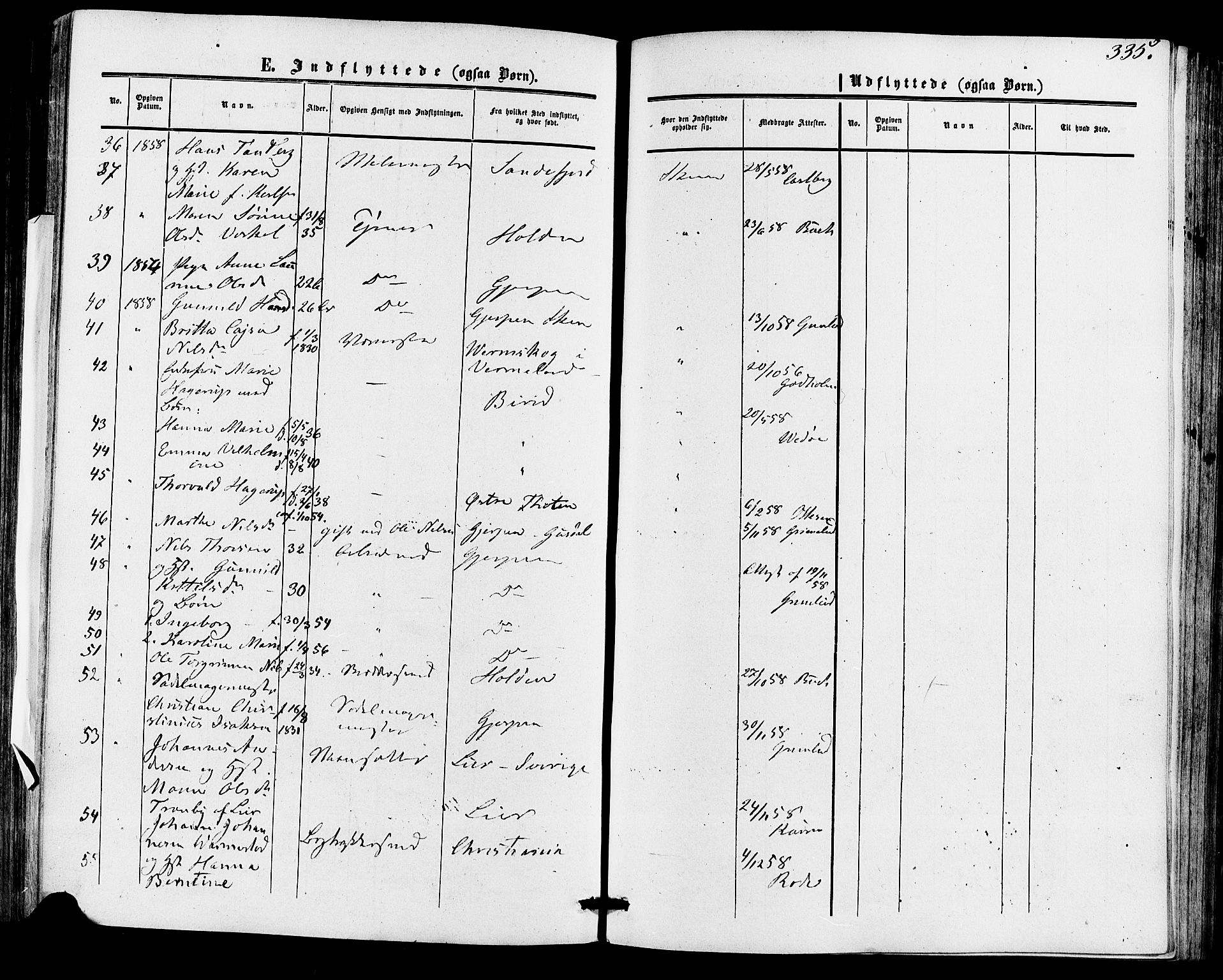 Skien kirkebøker, AV/SAKO-A-302/F/Fa/L0007: Parish register (official) no. 7, 1856-1865, p. 335