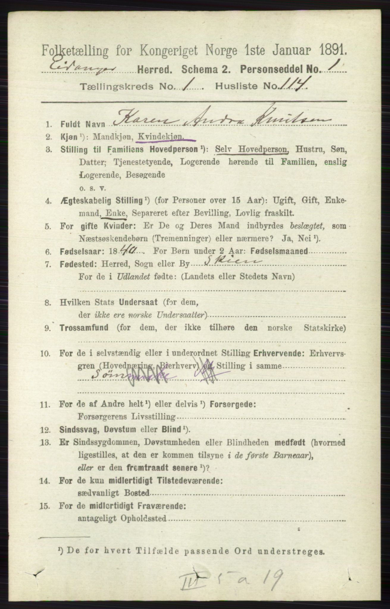 RA, 1891 census for 0813 Eidanger, 1891, p. 755