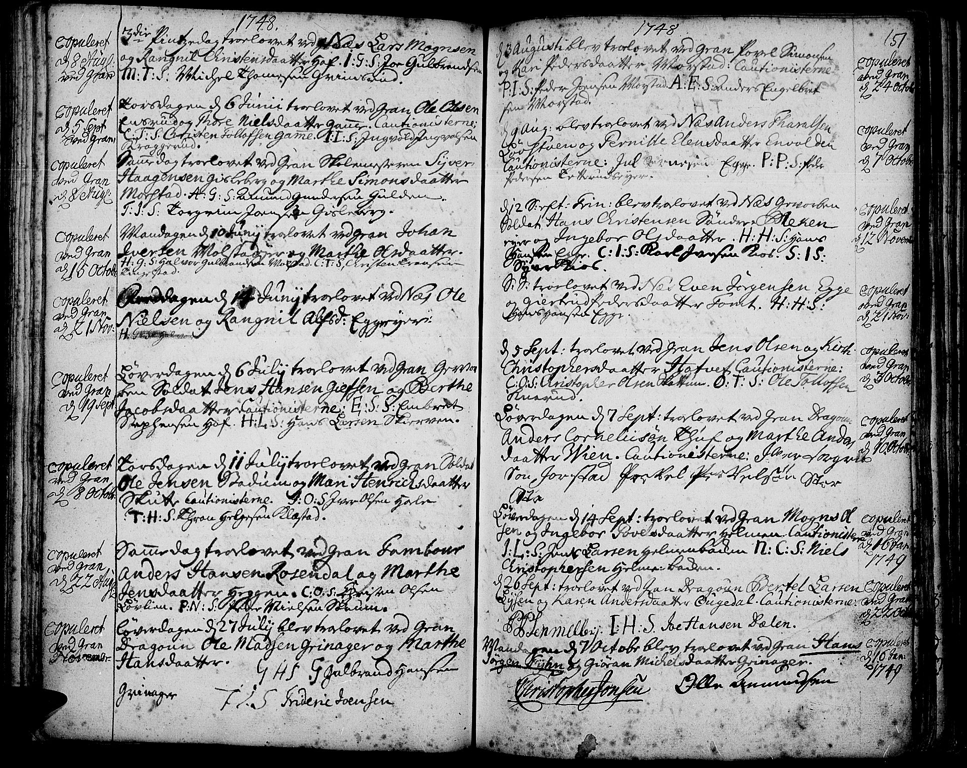 Gran prestekontor, SAH/PREST-112/H/Ha/Haa/L0003: Parish register (official) no. 3, 1745-1758, p. 151