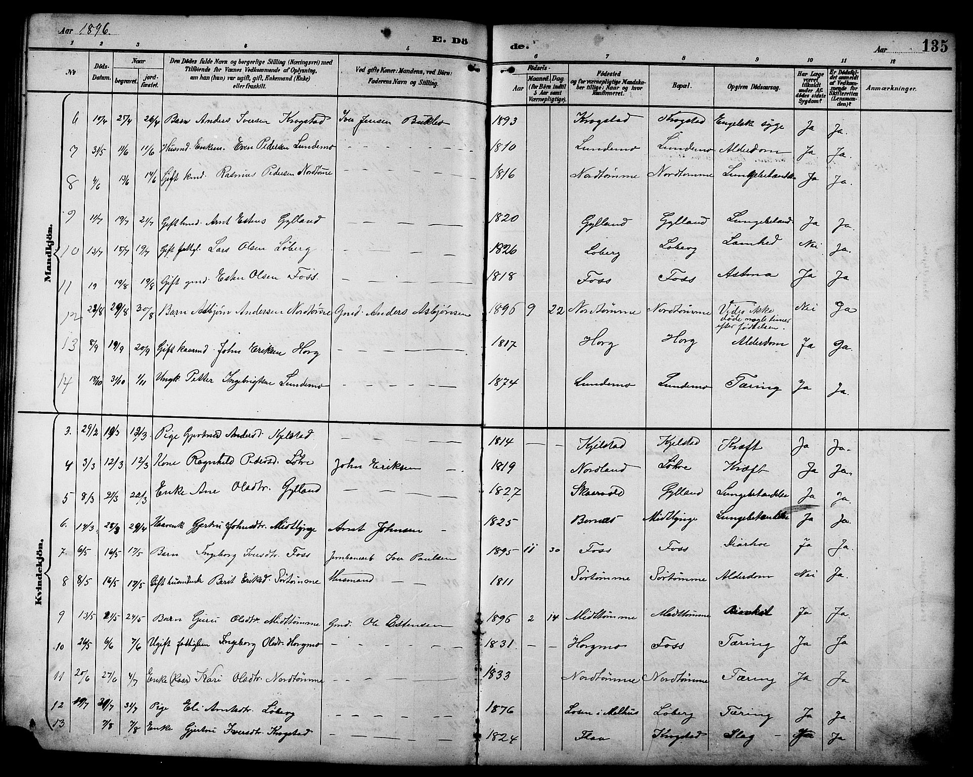 Ministerialprotokoller, klokkerbøker og fødselsregistre - Sør-Trøndelag, SAT/A-1456/692/L1111: Parish register (copy) no. 692C06, 1890-1904, p. 135