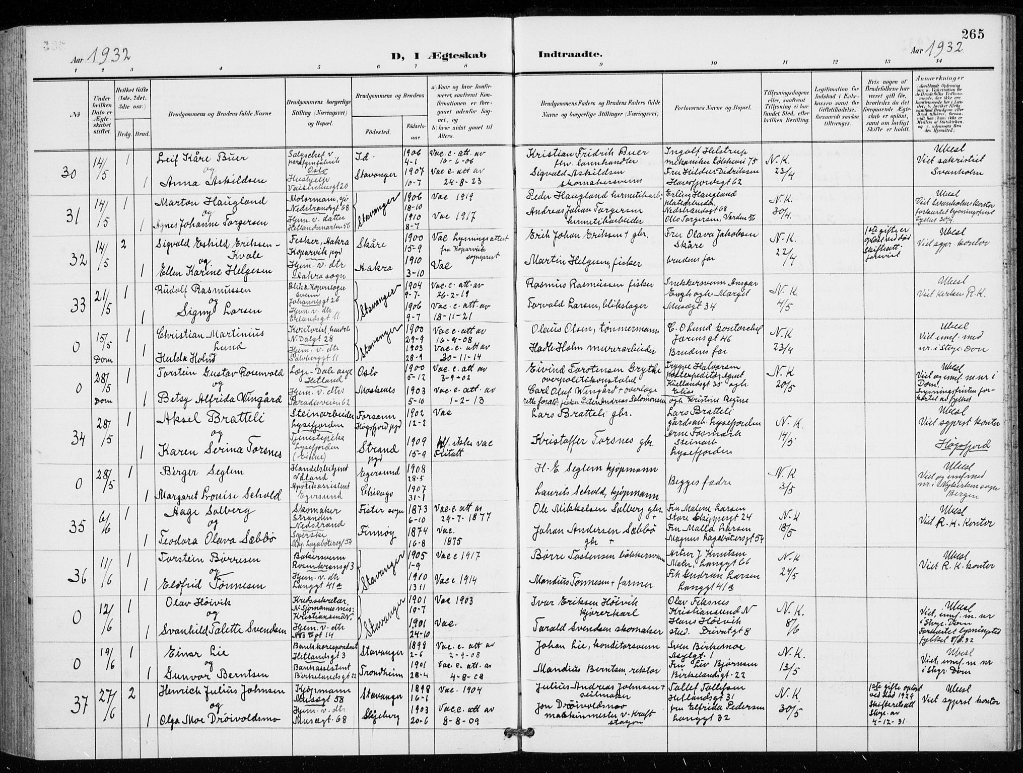 St. Petri sokneprestkontor, AV/SAST-A-101813/001/30/30BB/L0009: Parish register (copy) no. B 9, 1902-1935, p. 265