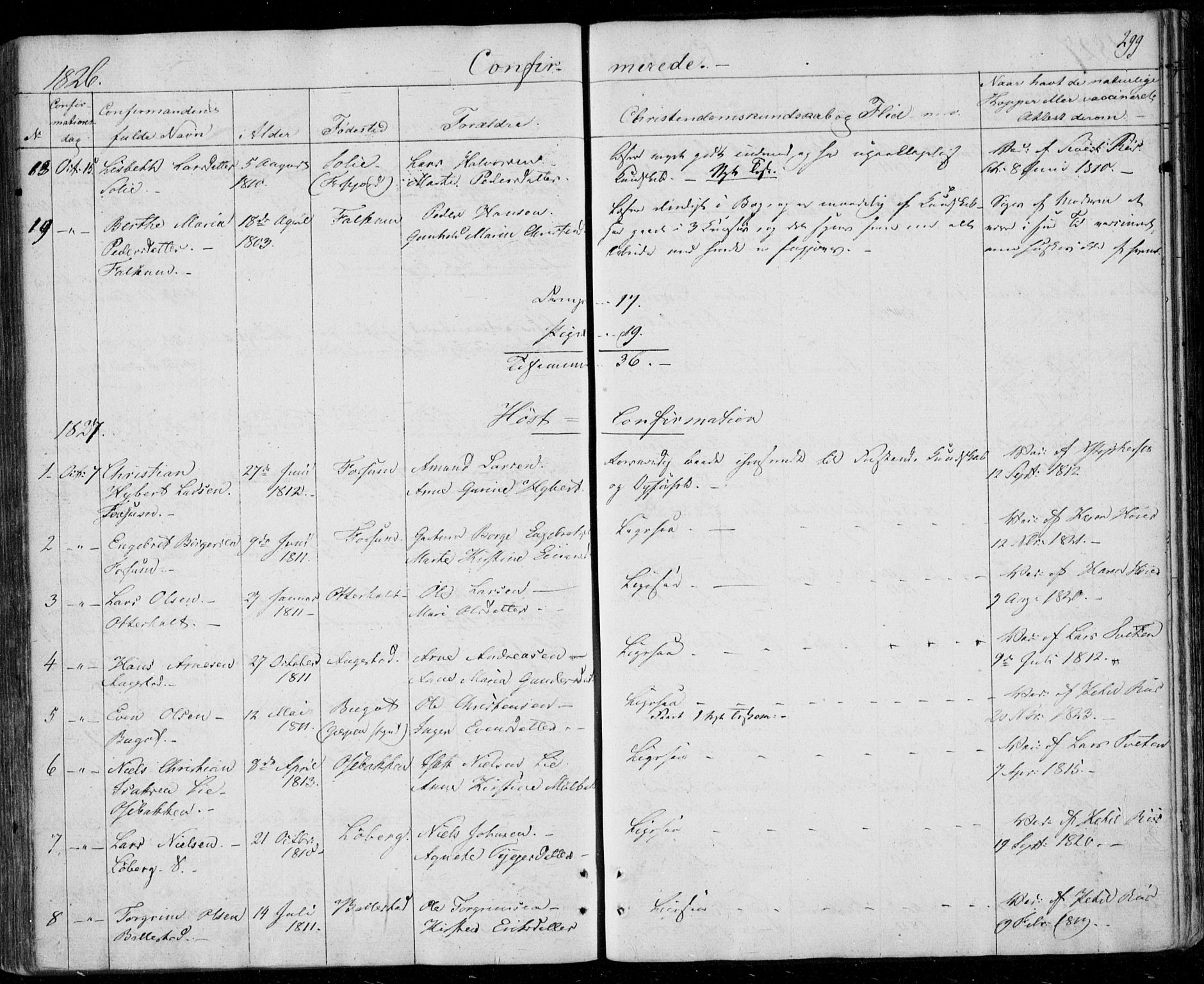 Gjerpen kirkebøker, SAKO/A-265/F/Fa/L0005: Parish register (official) no. I 5, 1823-1829, p. 299