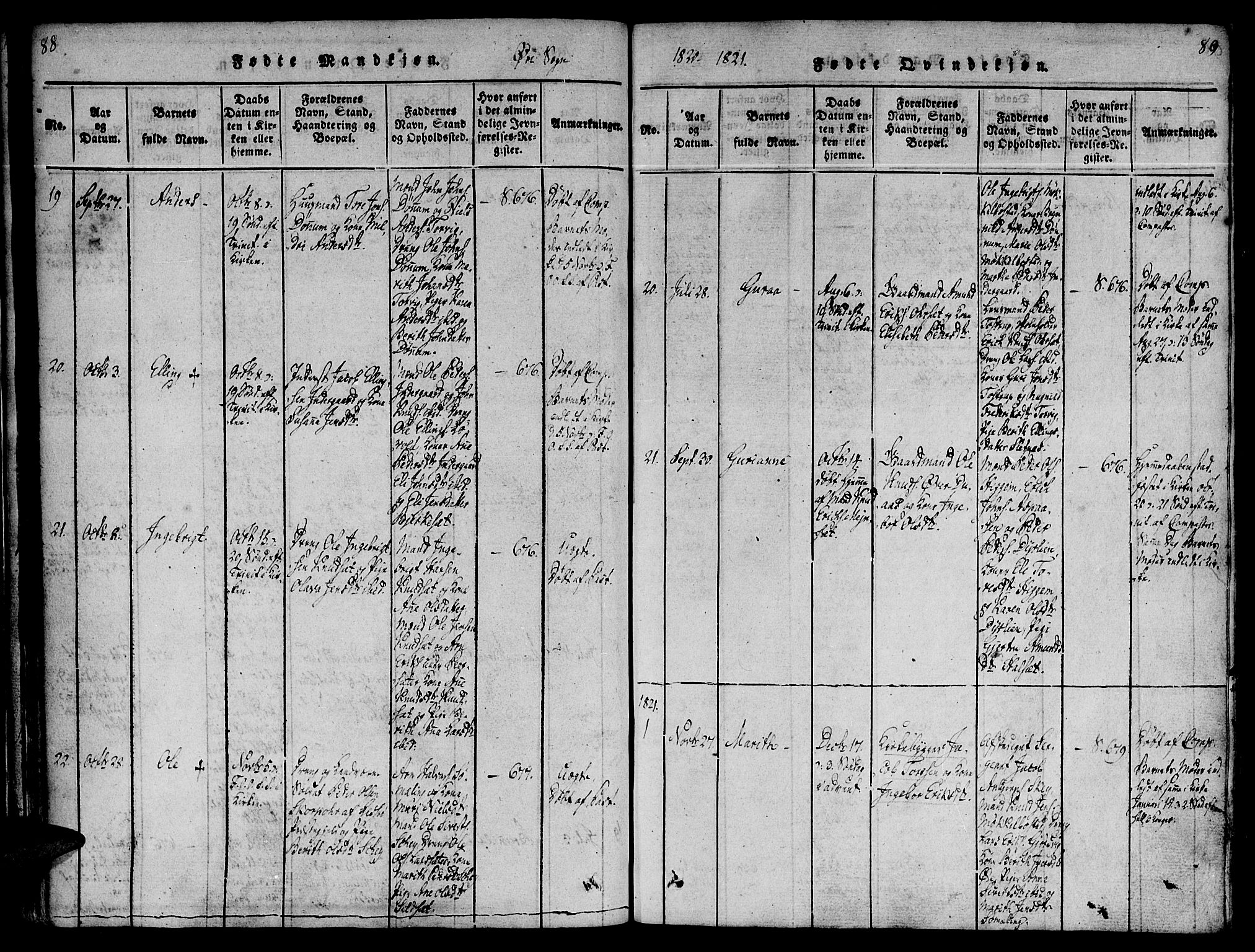 Ministerialprotokoller, klokkerbøker og fødselsregistre - Møre og Romsdal, SAT/A-1454/586/L0982: Parish register (official) no. 586A08, 1819-1829, p. 88-89
