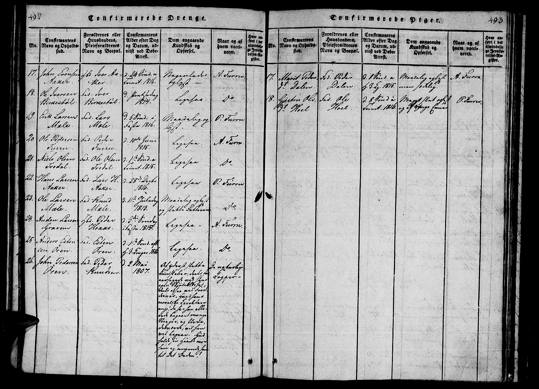 Ministerialprotokoller, klokkerbøker og fødselsregistre - Møre og Romsdal, SAT/A-1454/590/L1009: Parish register (official) no. 590A03 /1, 1819-1832, p. 492-493