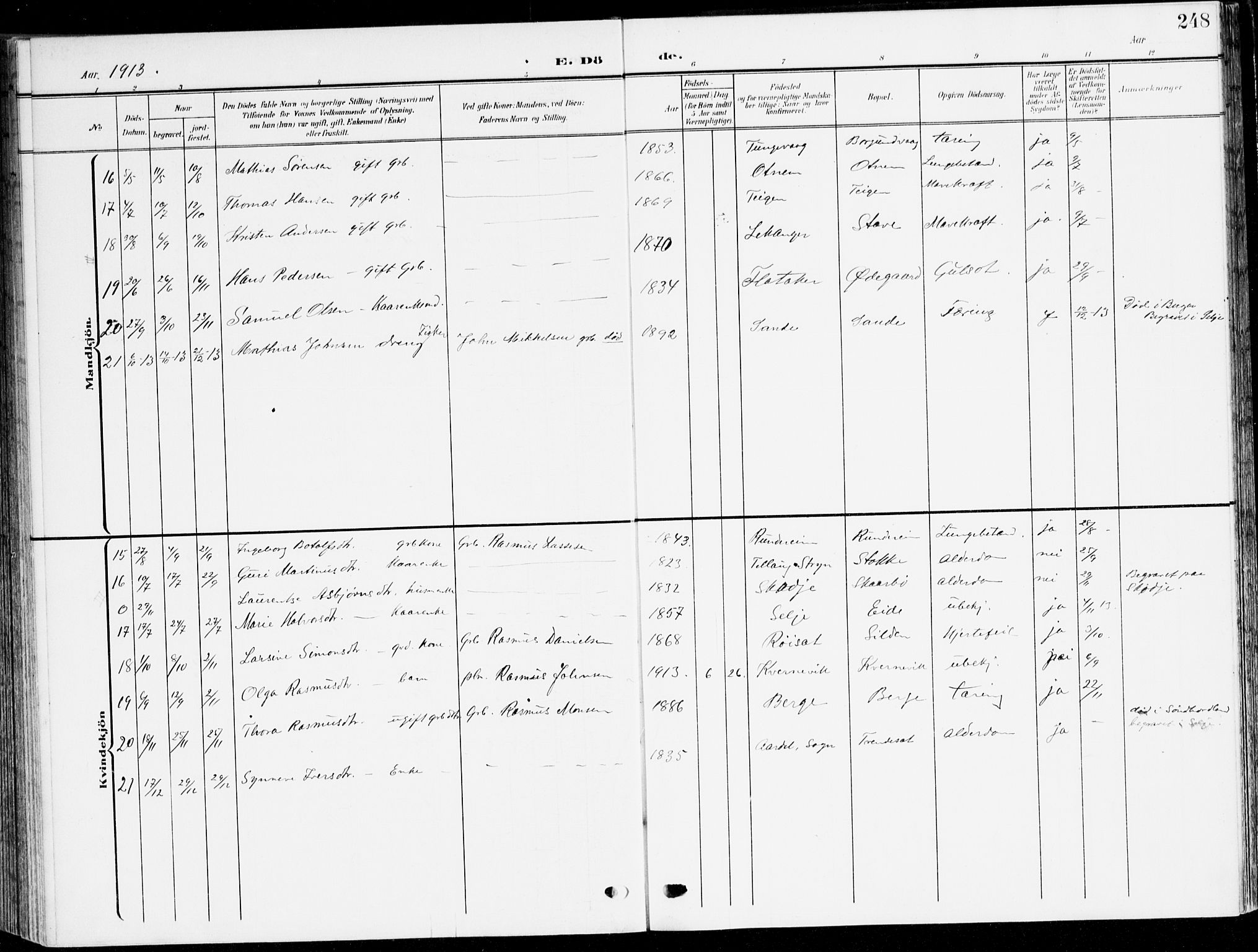 Selje sokneprestembete, AV/SAB-A-99938/H/Ha/Haa/Haab: Parish register (official) no. B 3, 1908-1923, p. 248