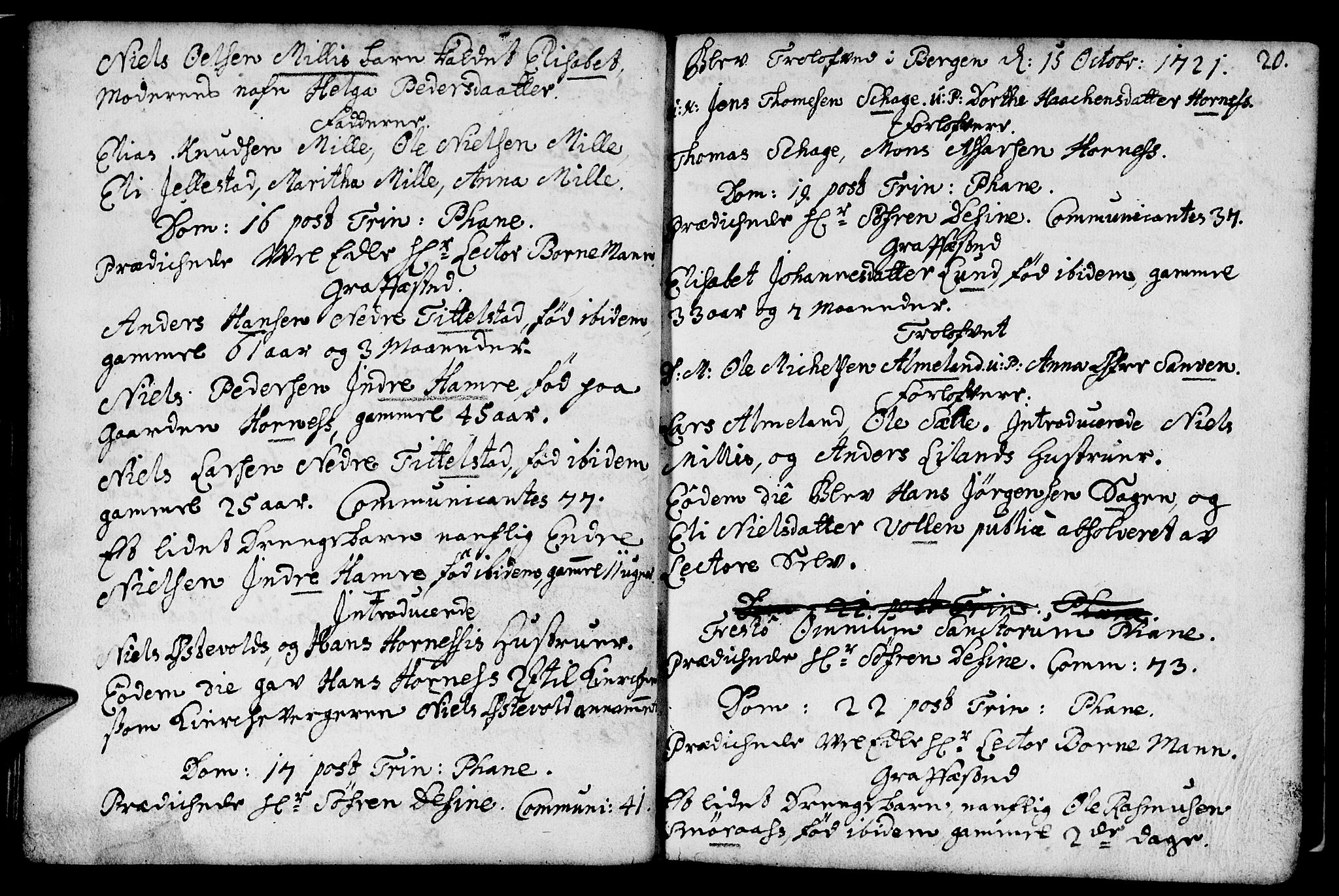 Fana Sokneprestembete, AV/SAB-A-75101/H/Haa/Haaa/L0002: Parish register (official) no. A 2, 1719-1735, p. 20