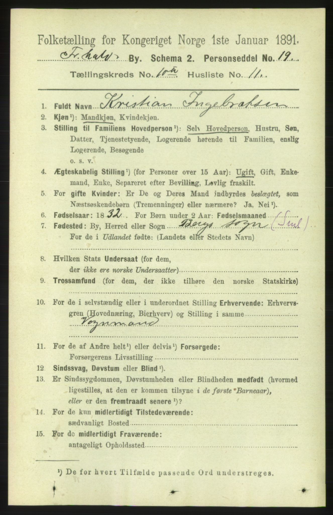 RA, 1891 census for 0101 Fredrikshald, 1891, p. 7140