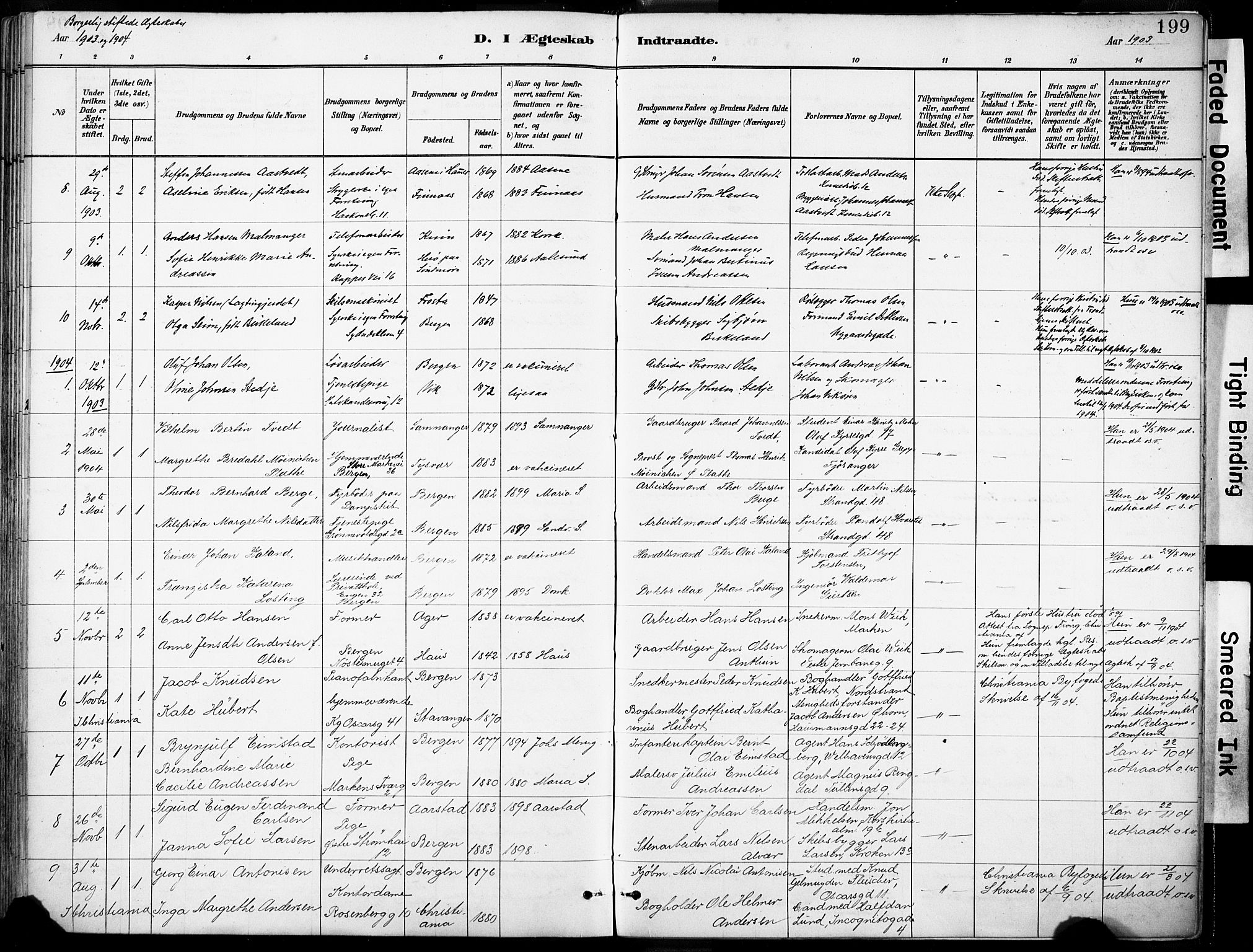 Domkirken sokneprestembete, SAB/A-74801/H/Haa/L0037: Parish register (official) no. D 4, 1880-1907, p. 199
