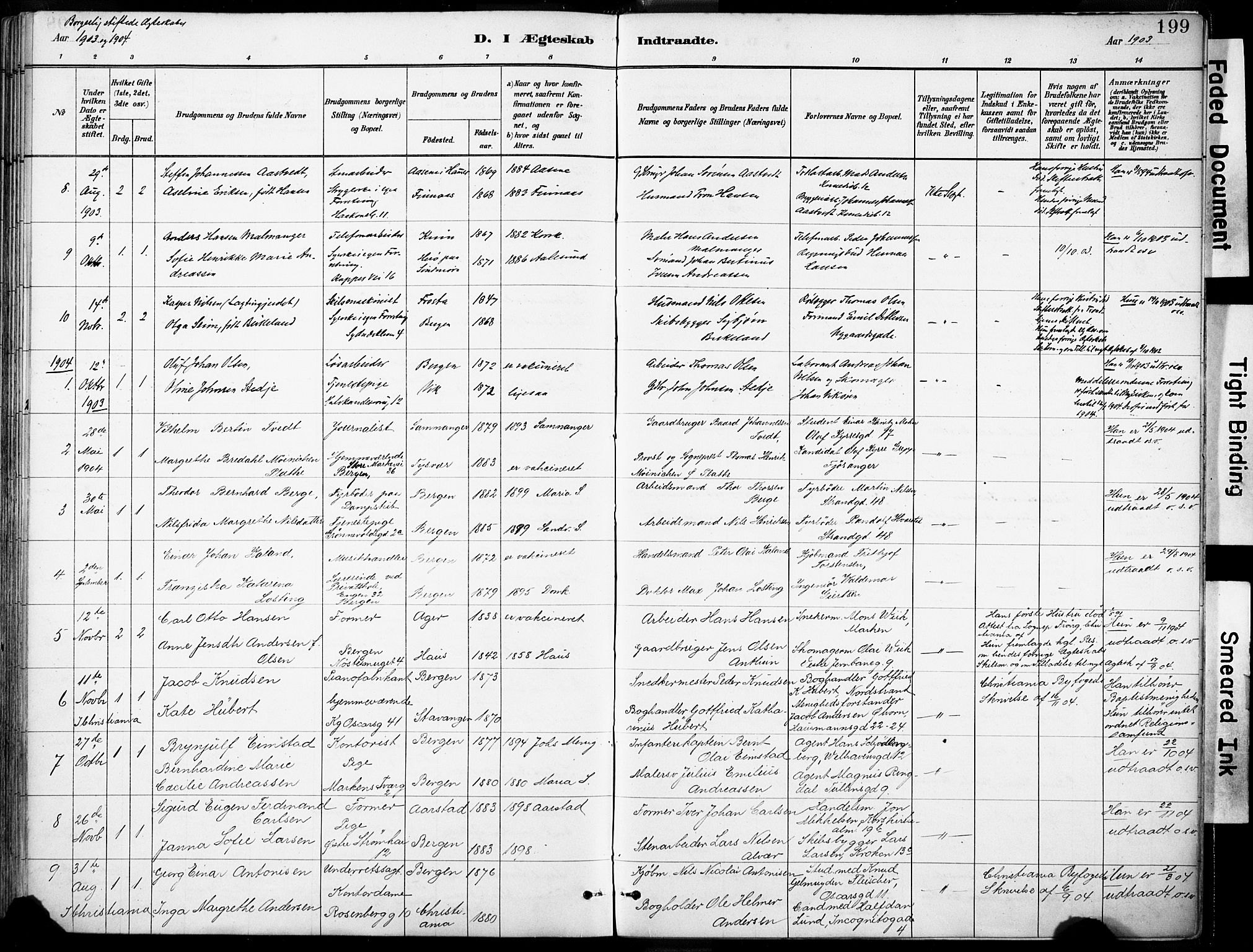 Domkirken sokneprestembete, AV/SAB-A-74801/H/Haa/L0037: Parish register (official) no. D 4, 1880-1907, p. 199