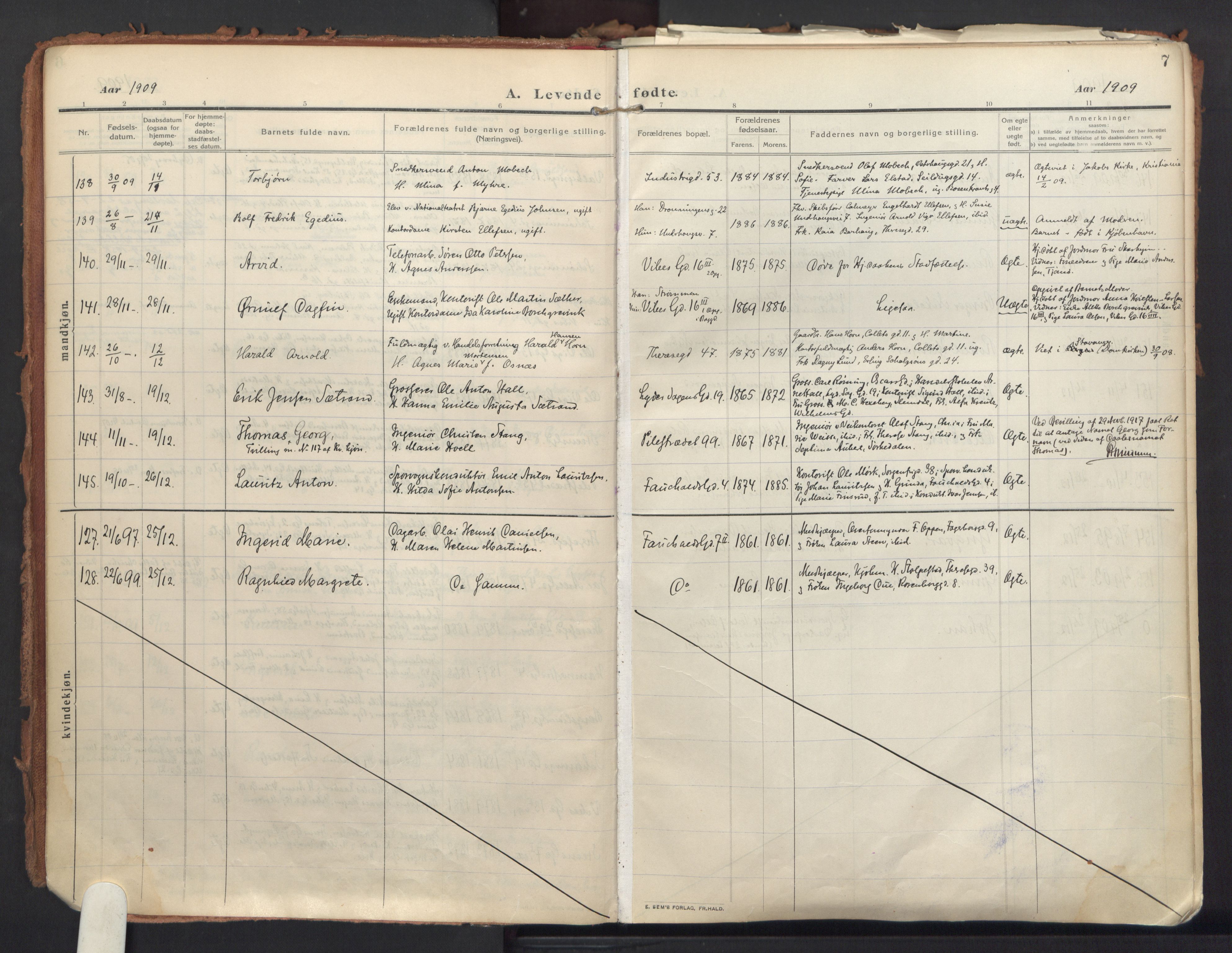 Fagerborg prestekontor Kirkebøker, AV/SAO-A-10844/F/Fa/L0005: Parish register (official) no. 5, 1909-1935, p. 7