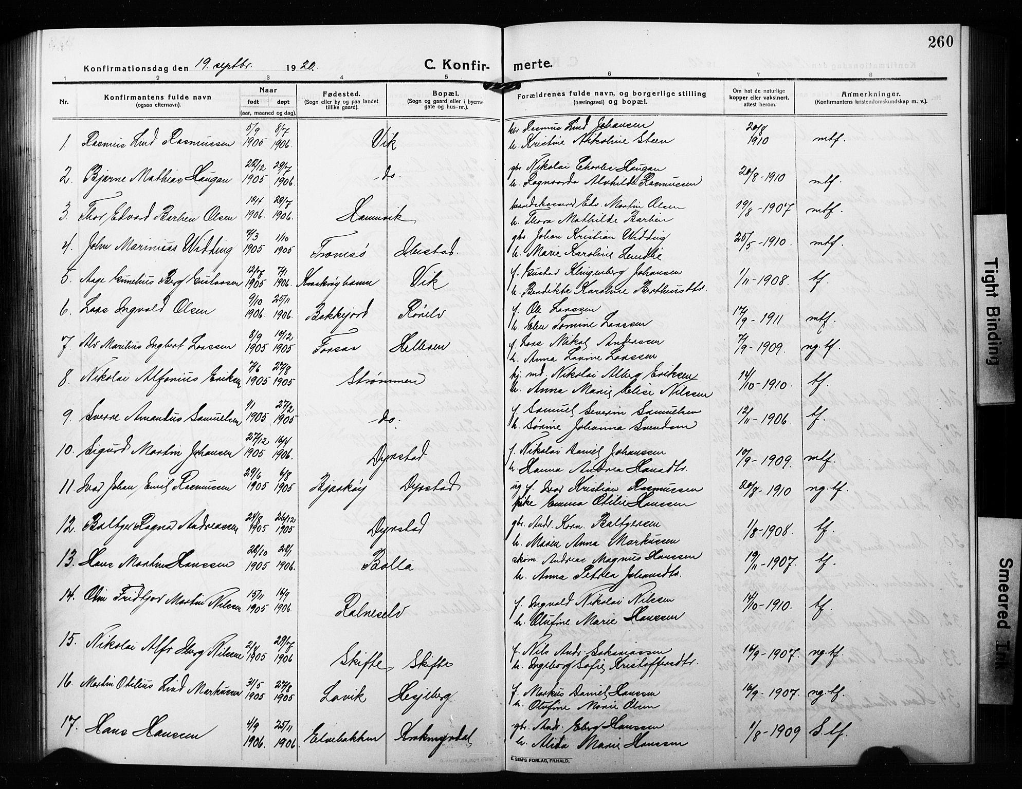 Ibestad sokneprestembete, AV/SATØ-S-0077/H/Ha/Hab/L0010klokker: Parish register (copy) no. 10, 1915-1929, p. 260