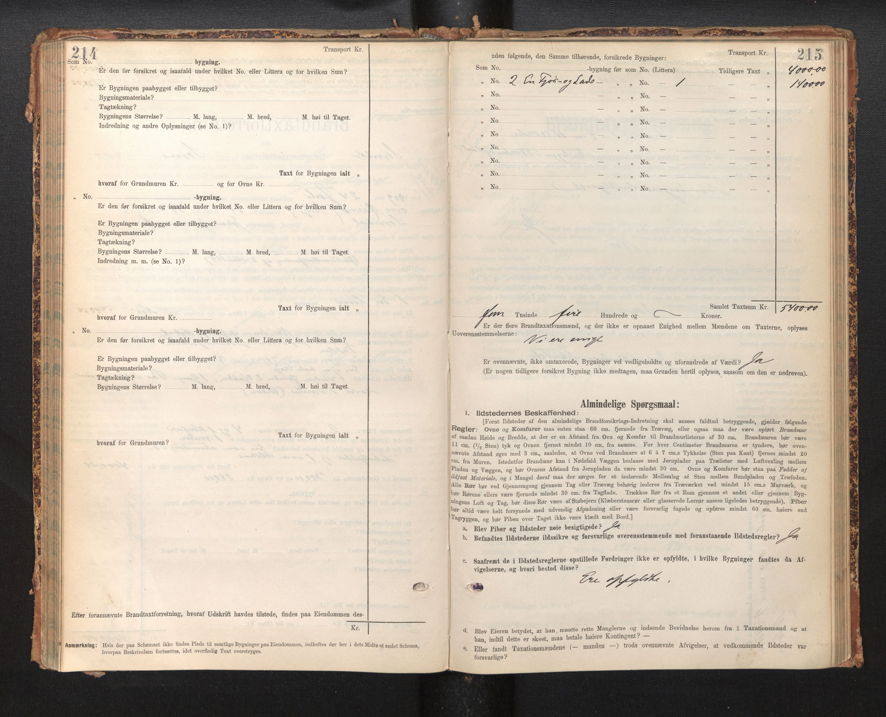 Lensmannen i Sogndal, AV/SAB-A-29901/0012/L0009: Branntakstprotokoll, skjematakst, 1901-1914, p. 214-215