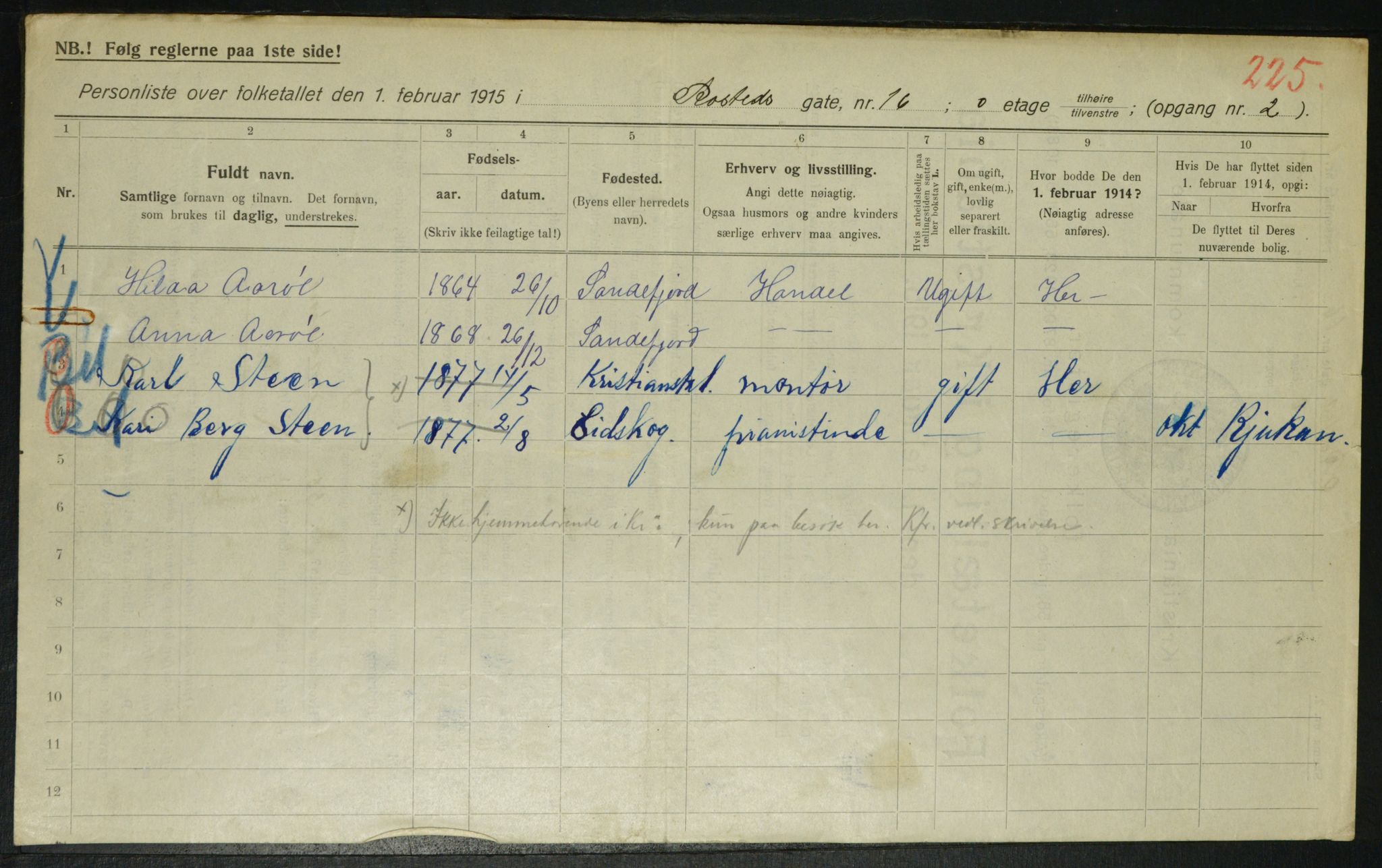 OBA, Municipal Census 1915 for Kristiania, 1915, p. 84205