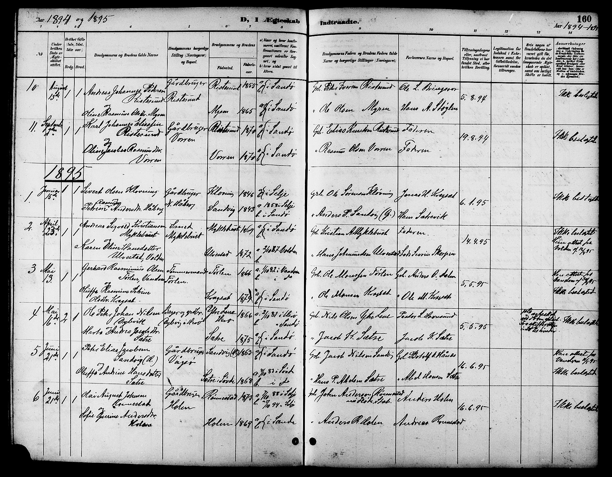 Ministerialprotokoller, klokkerbøker og fødselsregistre - Møre og Romsdal, AV/SAT-A-1454/503/L0049: Parish register (copy) no. 503C04, 1894-1915, p. 160