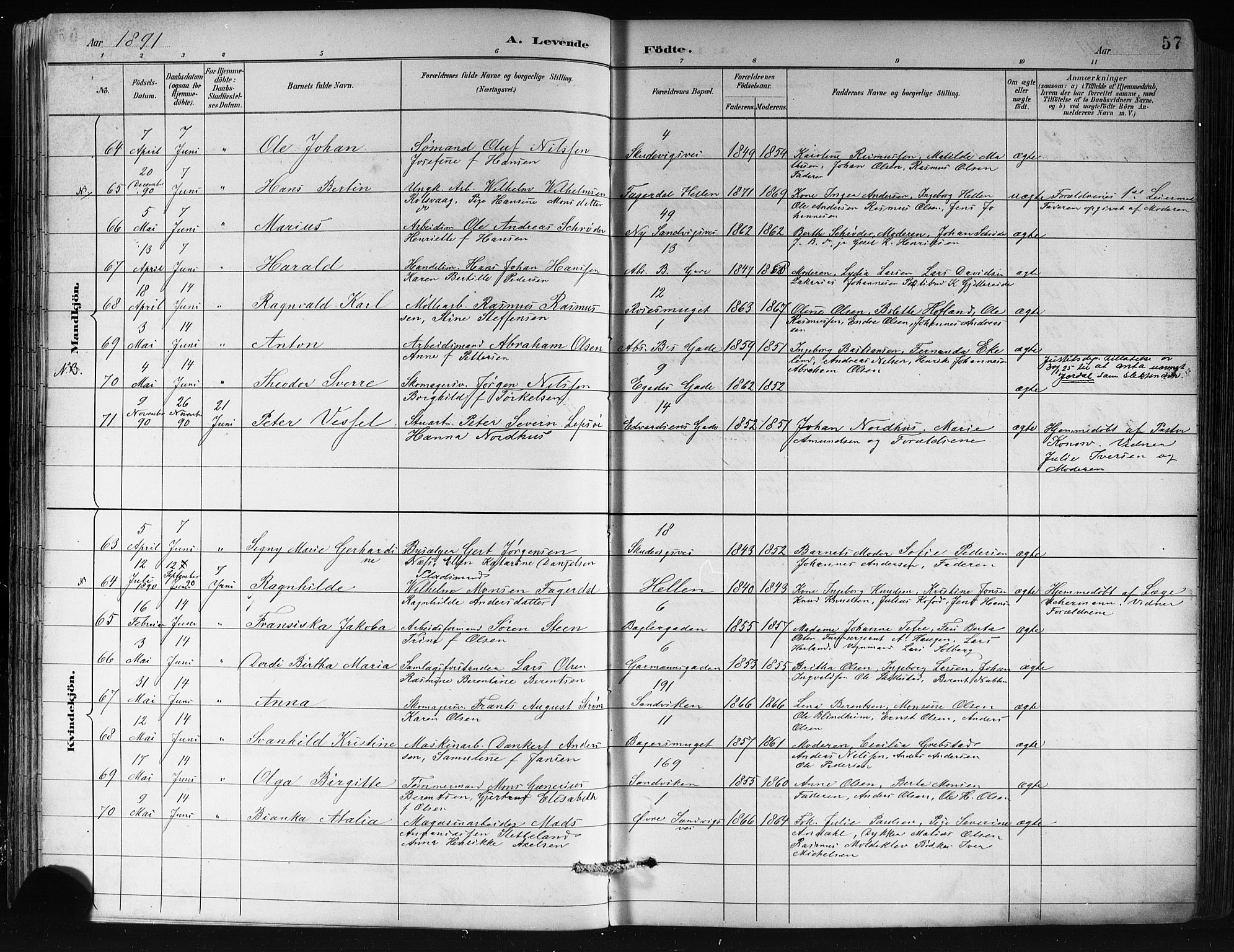 Sandviken Sokneprestembete, AV/SAB-A-77601/H/Hb/L0002: Parish register (copy) no. A 3, 1888-1902, p. 57