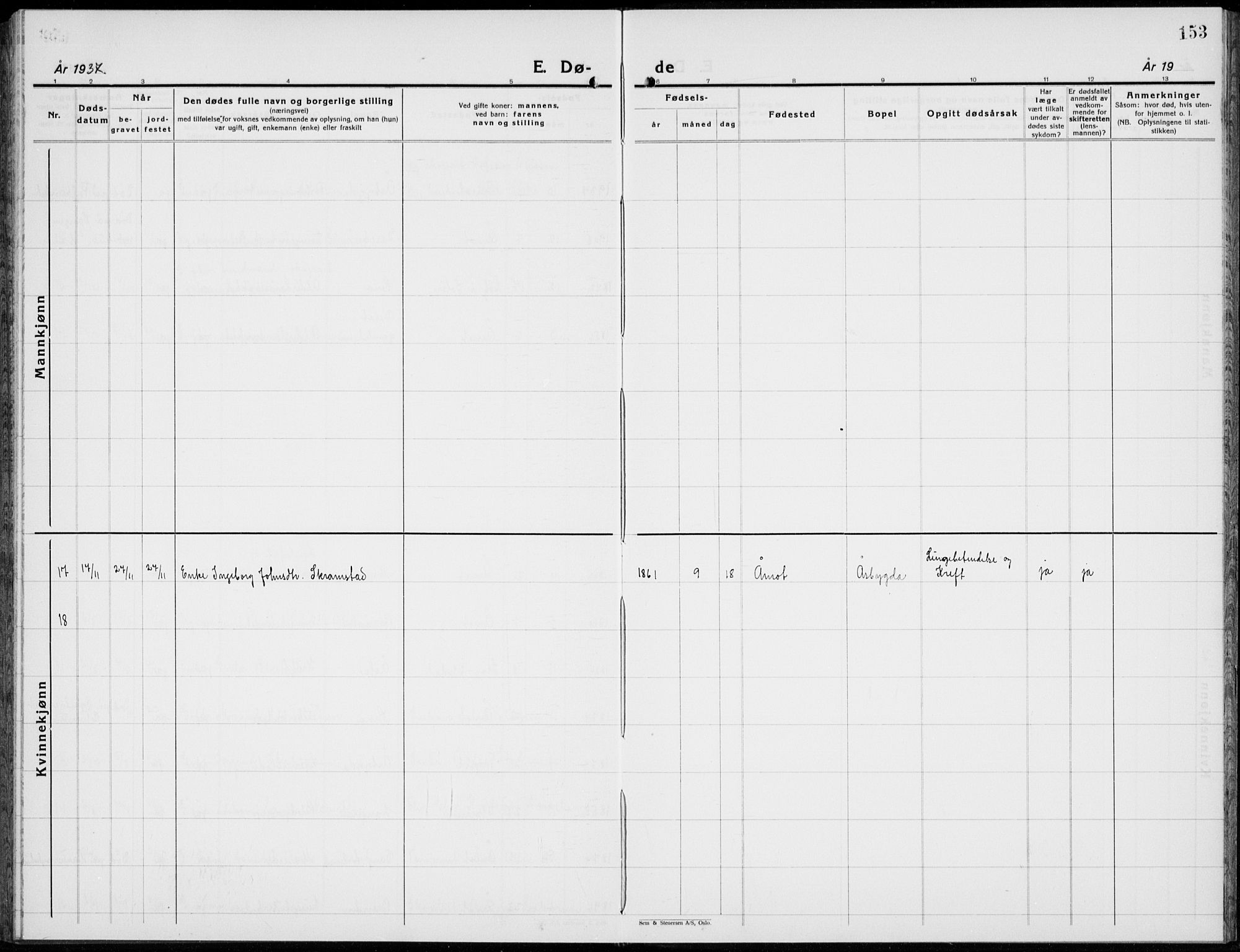 Åmot prestekontor, Hedmark, AV/SAH-PREST-056/H/Ha/Hab/L0006: Parish register (copy) no. 6, 1930-1937, p. 153