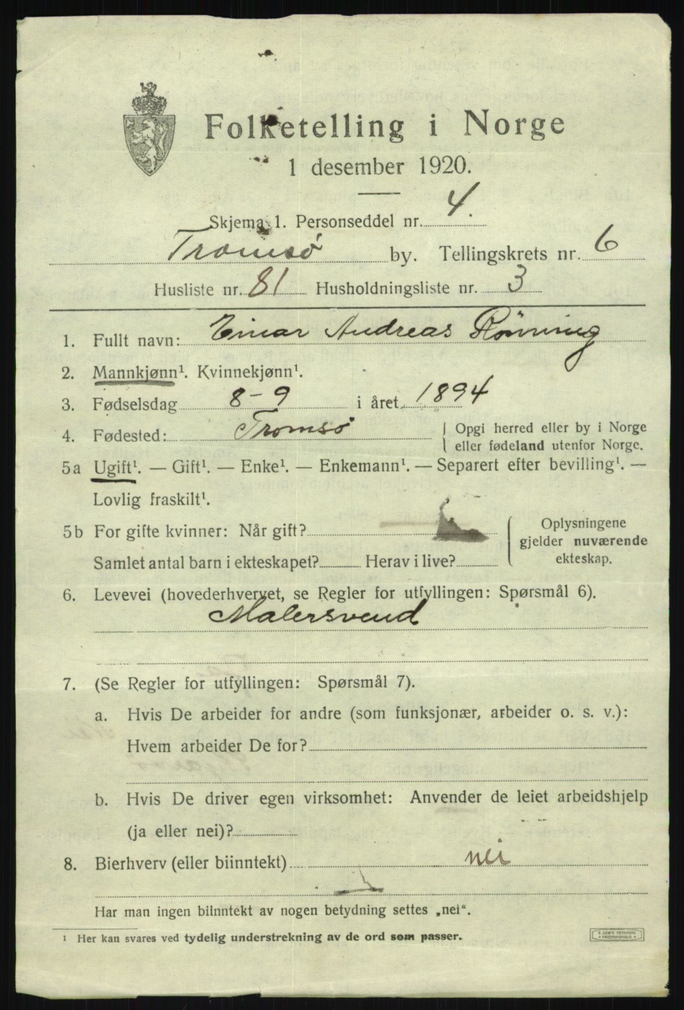 SATØ, 1920 census for Tromsø, 1920, p. 15869