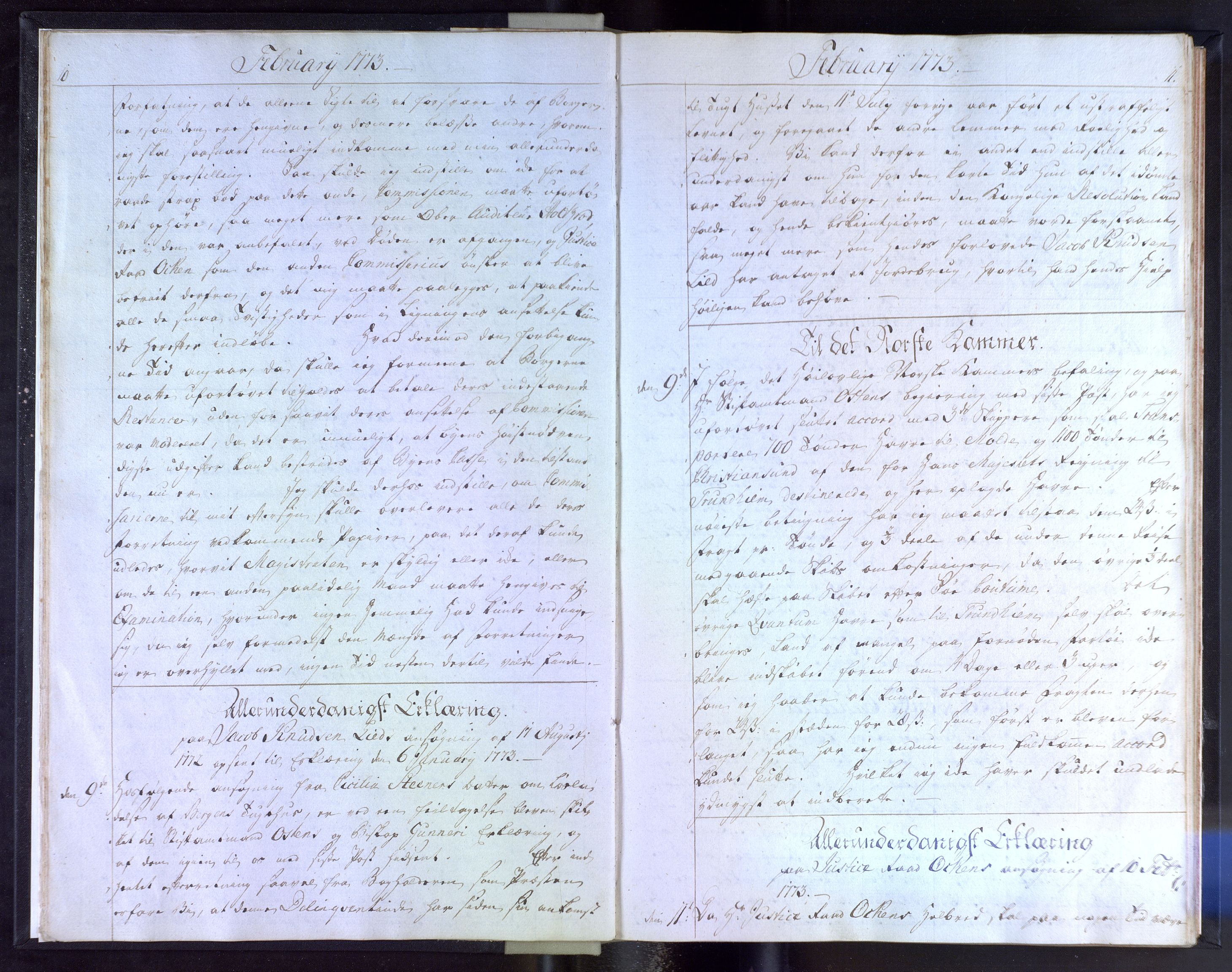 Stiftamtmannen i Bergen, AV/SAB-A-100006/A/Ab/L0009: Lnr. 31: Erklæringsbok, 1773