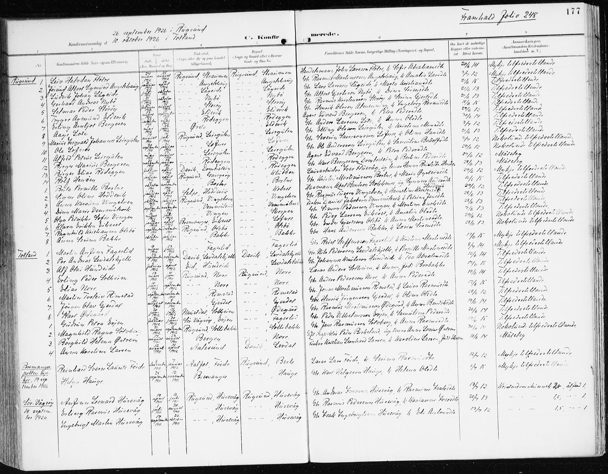 Davik sokneprestembete, AV/SAB-A-79701/H/Haa/Haad/L0002: Parish register (official) no. D 2, 1901-1930, p. 177