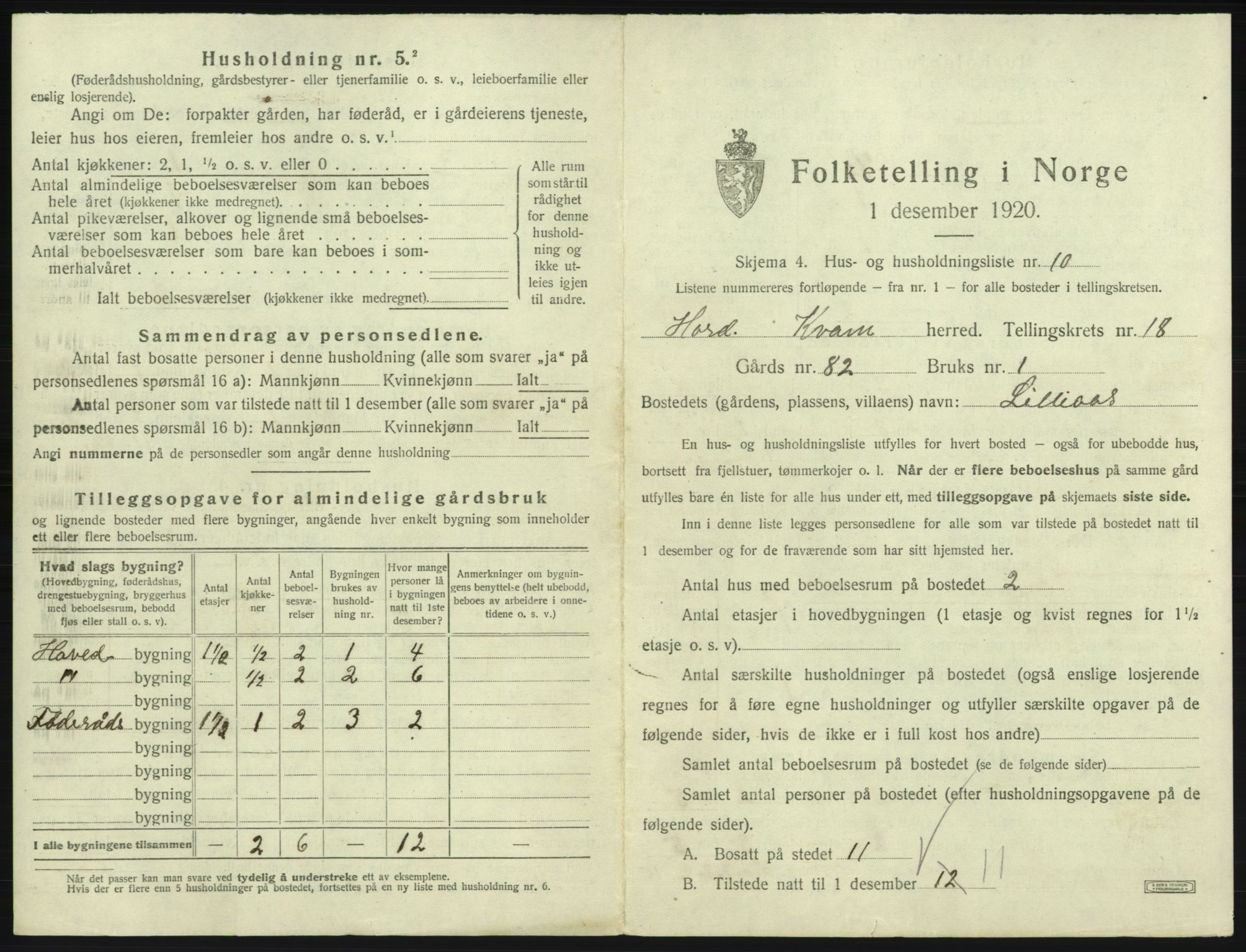 SAB, 1920 census for Kvam, 1920, p. 1423