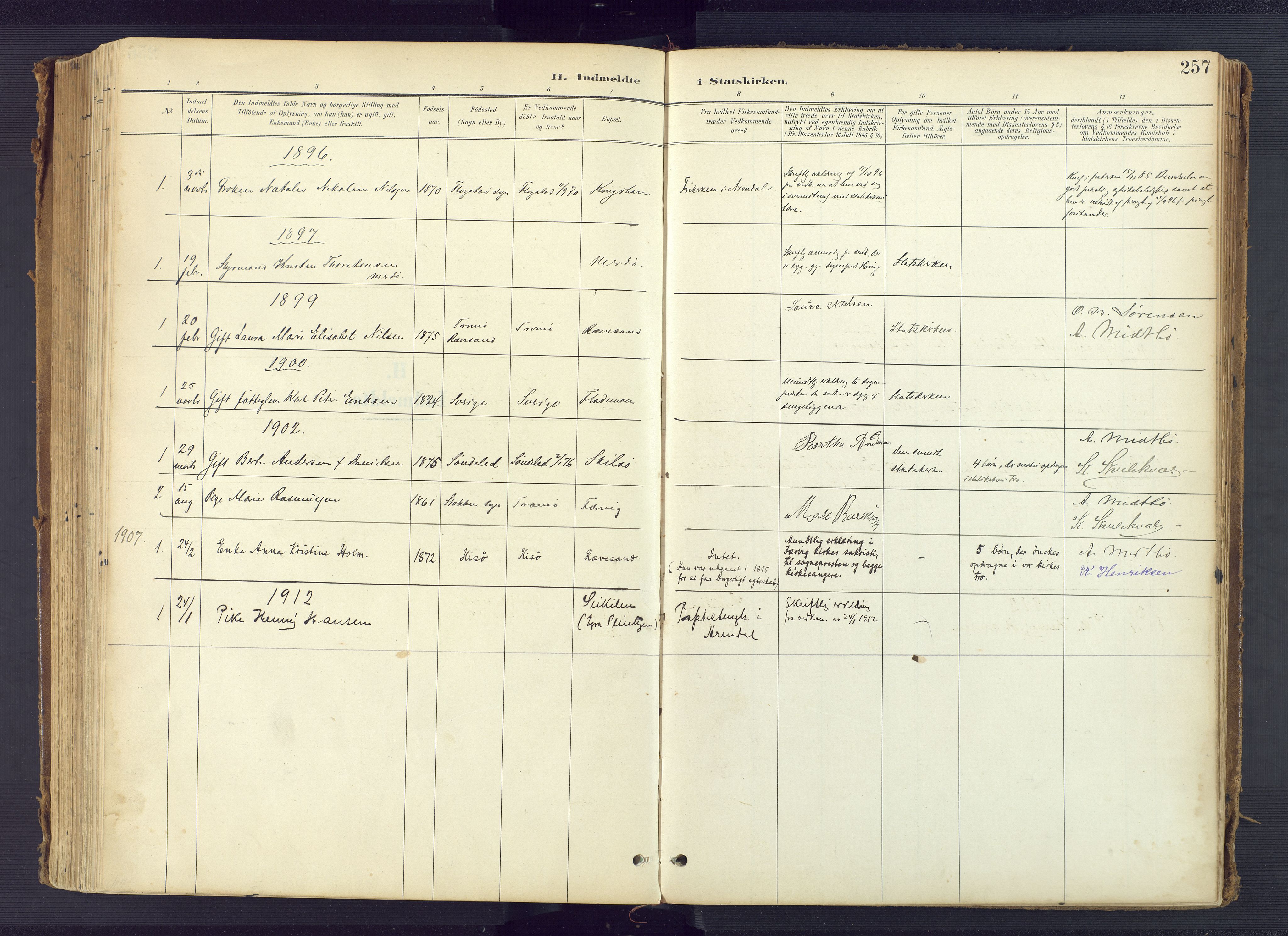 Tromøy sokneprestkontor, AV/SAK-1111-0041/F/Fa/L0010: Parish register (official) no. A 10, 1896-1912, p. 257