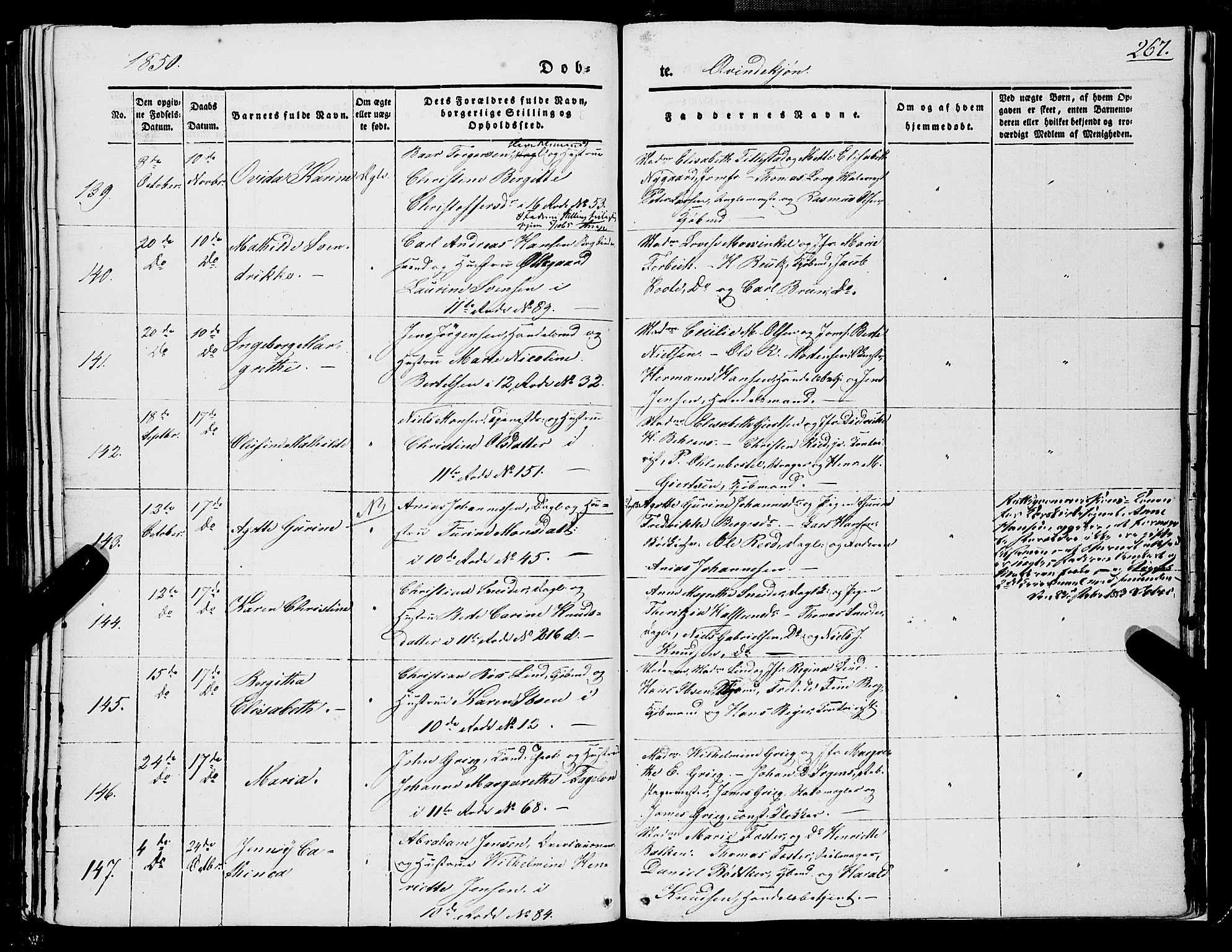 Domkirken sokneprestembete, SAB/A-74801/H/Haa/L0019: Parish register (official) no. B 2, 1841-1851, p. 267