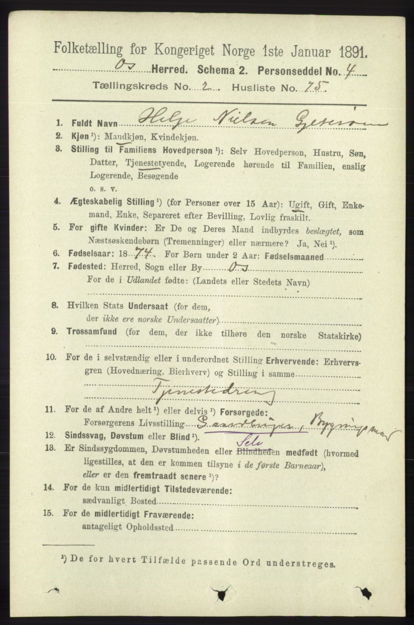 RA, 1891 census for 1243 Os, 1891, p. 854