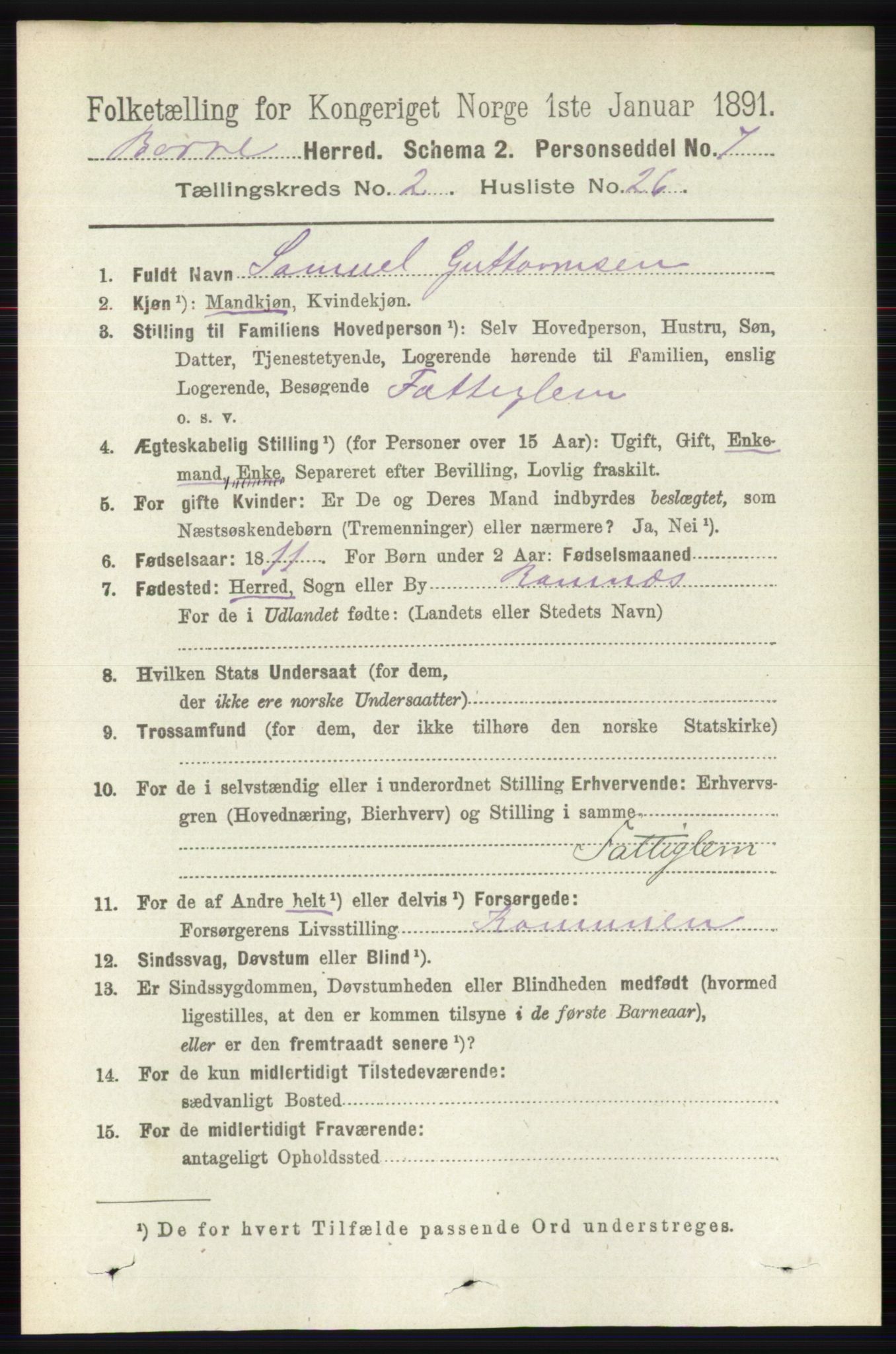 RA, 1891 census for 0717 Borre, 1891, p. 939