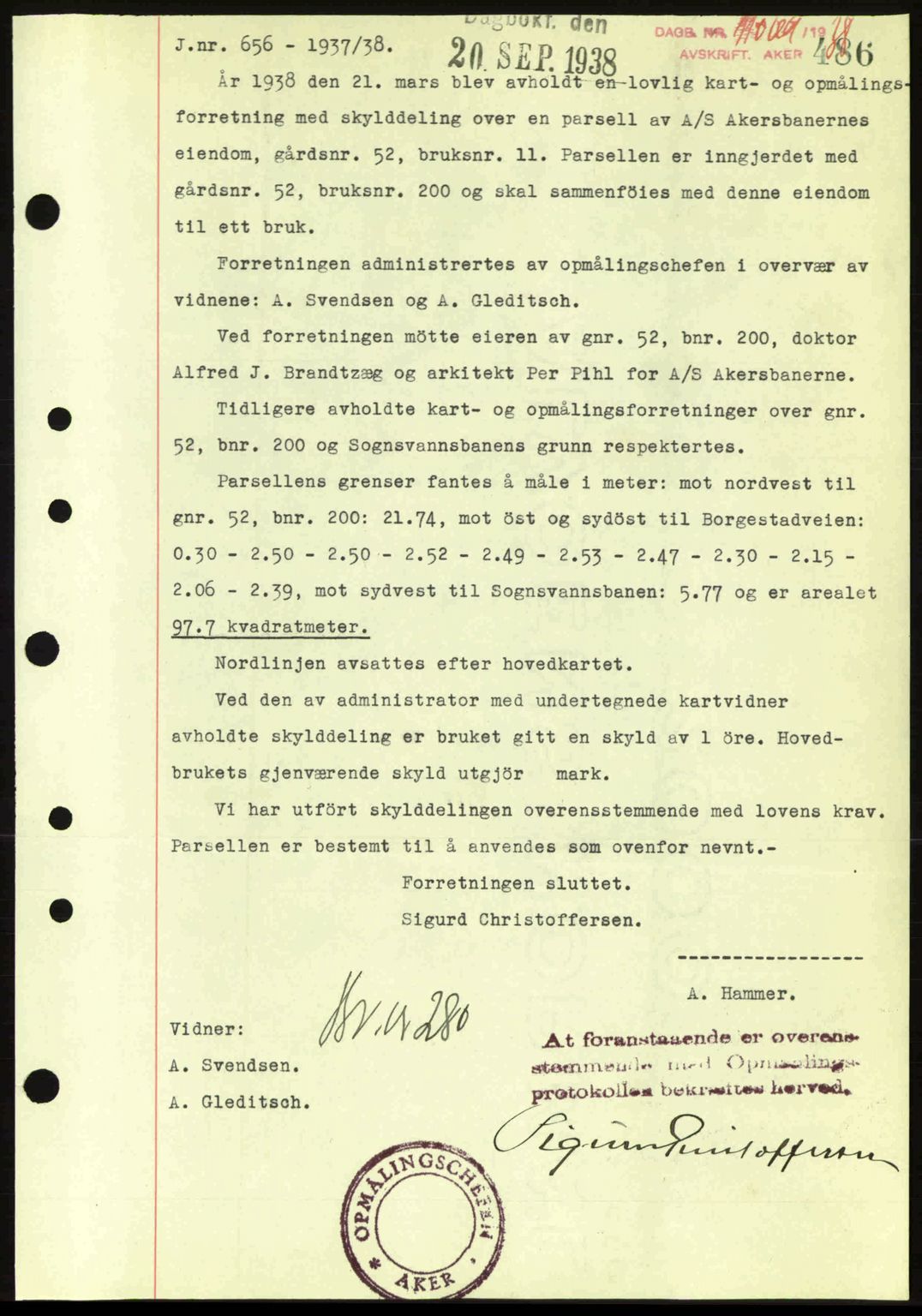 Aker herredsskriveri, SAO/A-10896/G/Gb/Gba/Gbab/L0025: Mortgage book no. A154-155, 1938-1938, Diary no: : 11069/1938