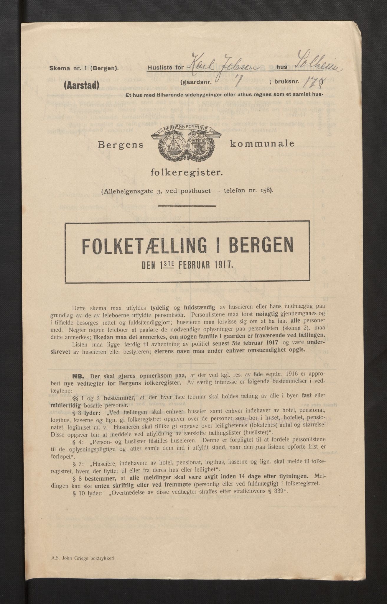 SAB, Municipal Census 1917 for Bergen, 1917, p. 49498