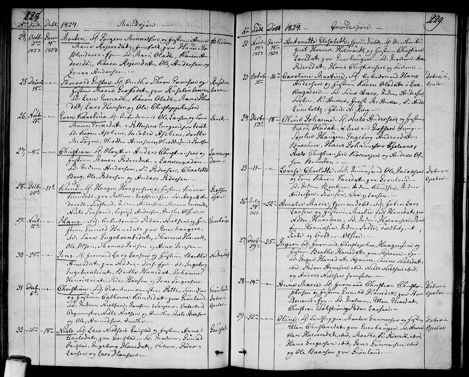 Aker prestekontor kirkebøker, AV/SAO-A-10861/F/L0012: Parish register (official) no. 12, 1819-1828, p. 228-229