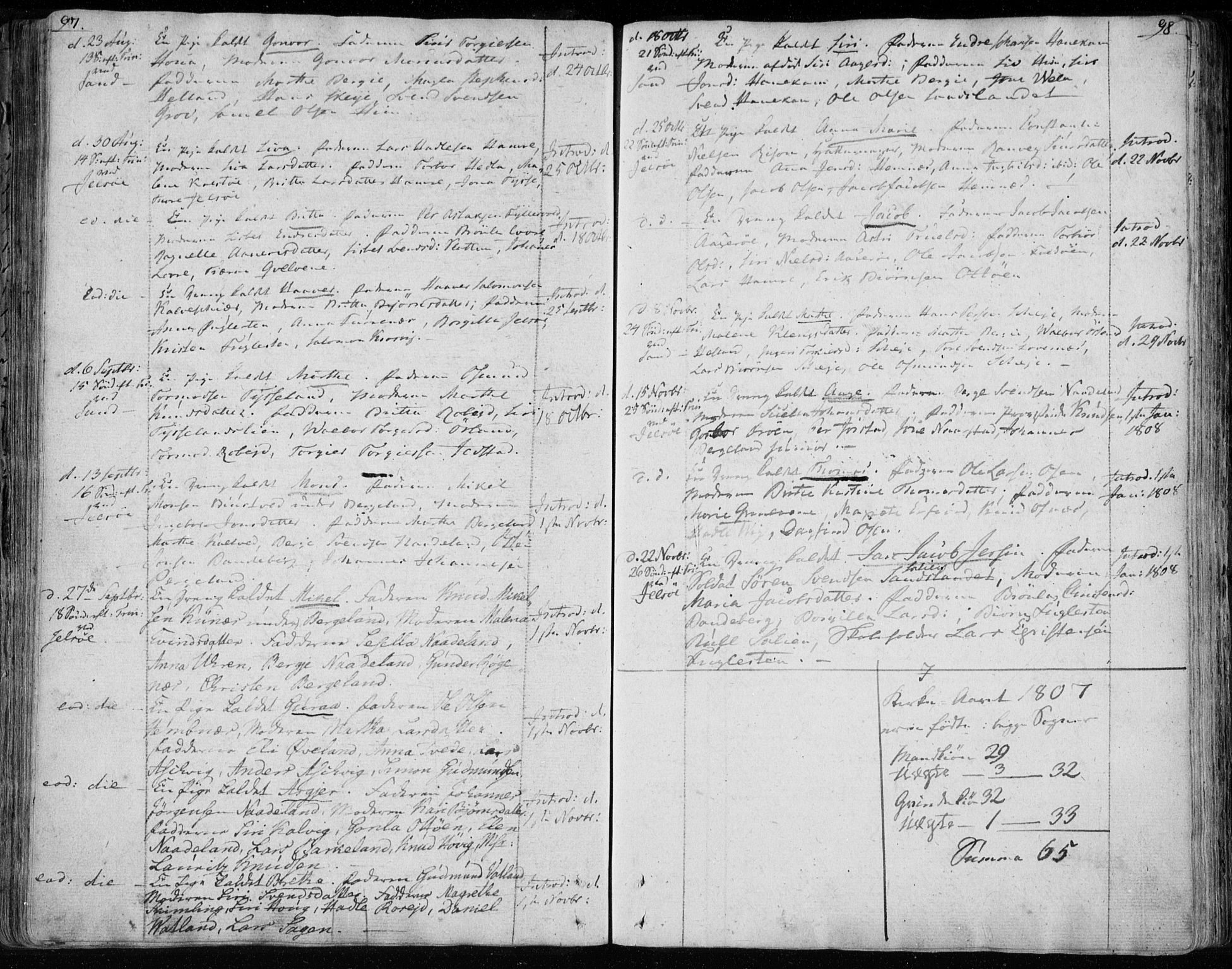 Jelsa sokneprestkontor, AV/SAST-A-101842/01/IV: Parish register (official) no. A 4, 1796-1816, p. 97-98