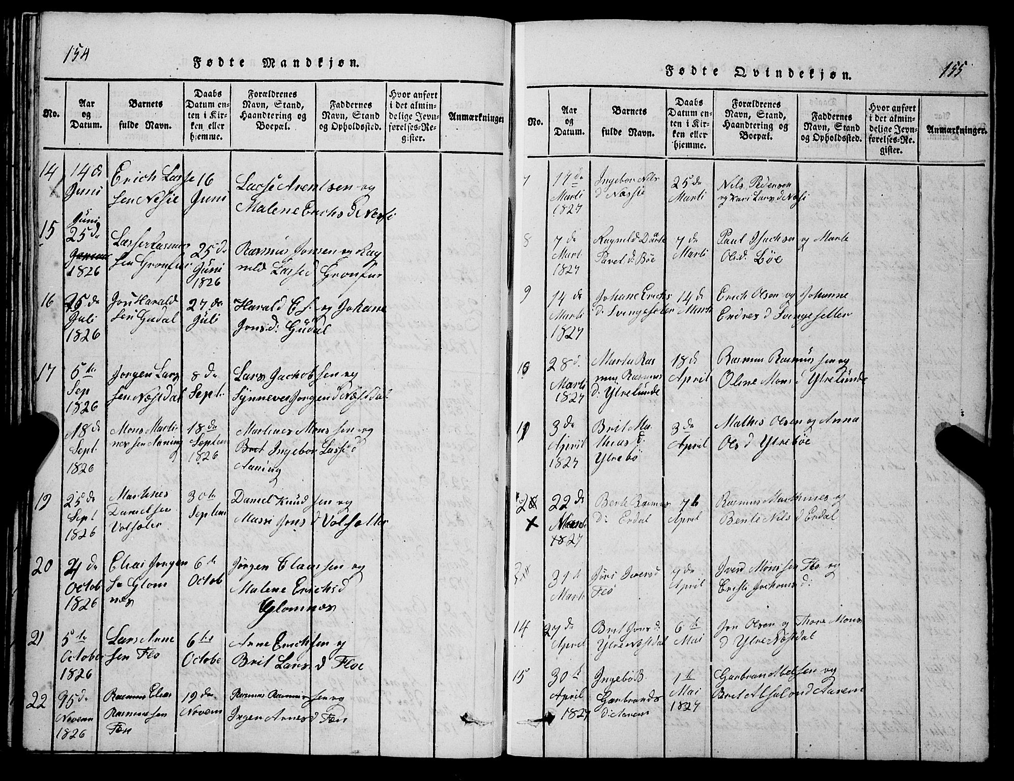 Stryn Sokneprestembete, AV/SAB-A-82501: Parish register (copy) no. C 1, 1801-1845, p. 154-155