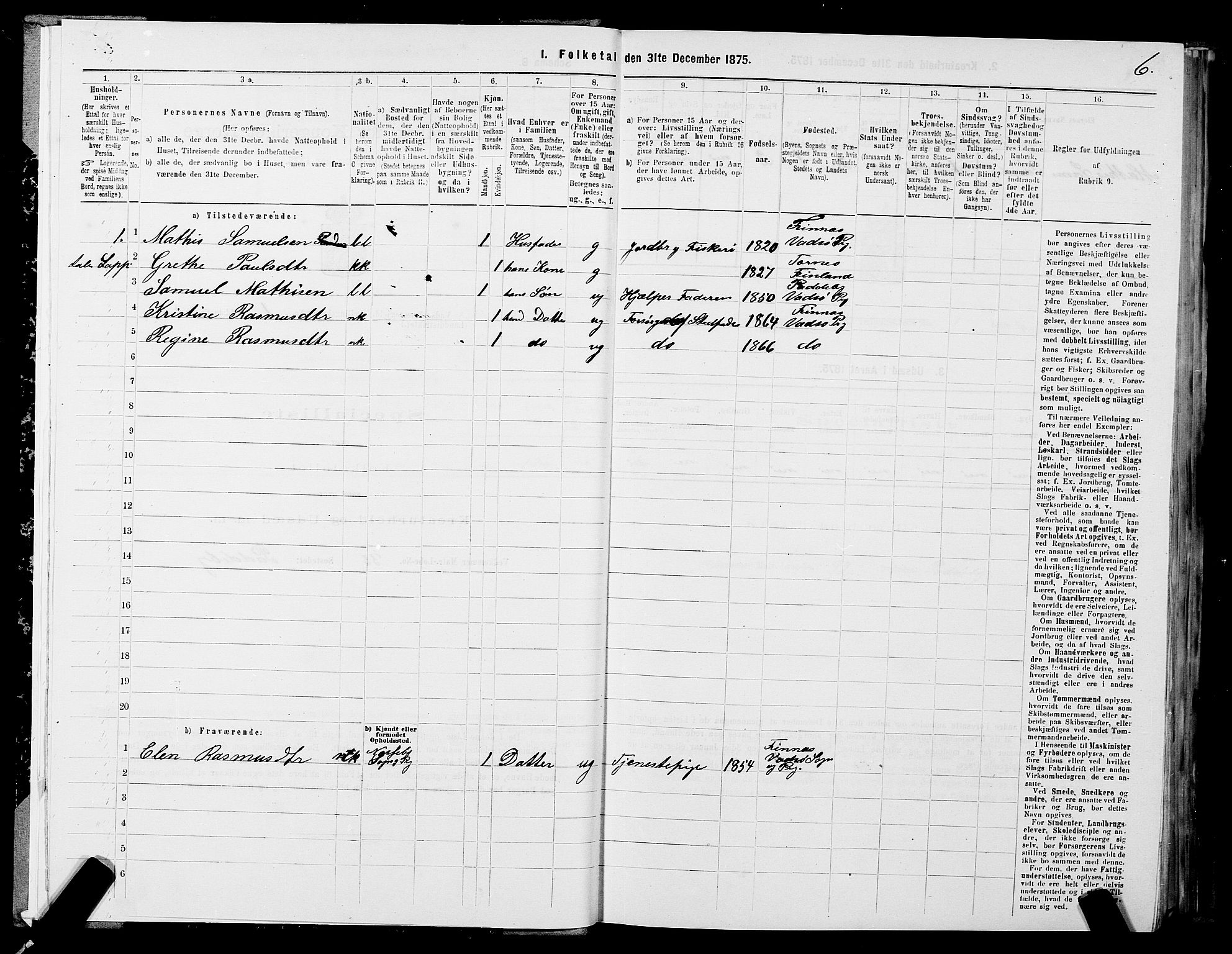 SATØ, 1875 census for 2029L Vadsø/Vadsø, 1875, p. 1006