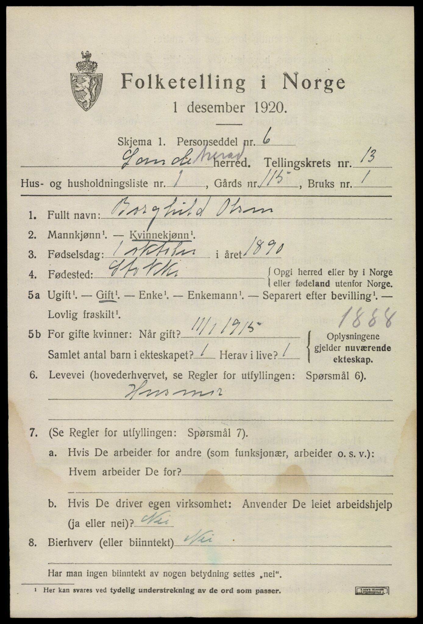 SAKO, 1920 census for Sandeherred, 1920, p. 19108